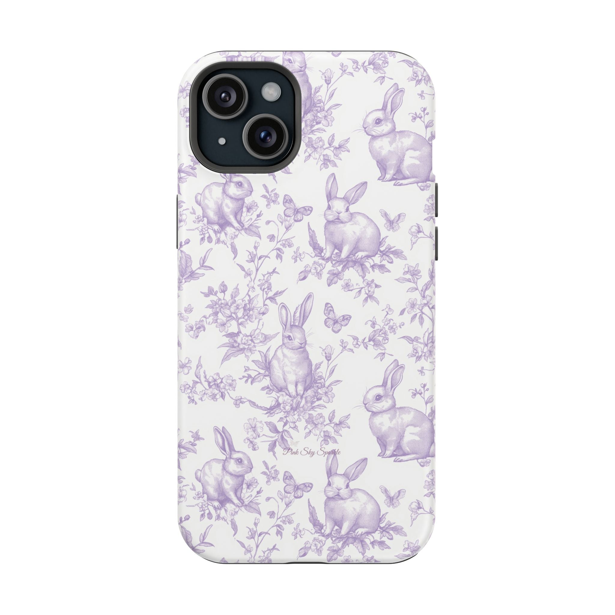 Purple French Toile Floral Rabbit Magnetic iPhone Case