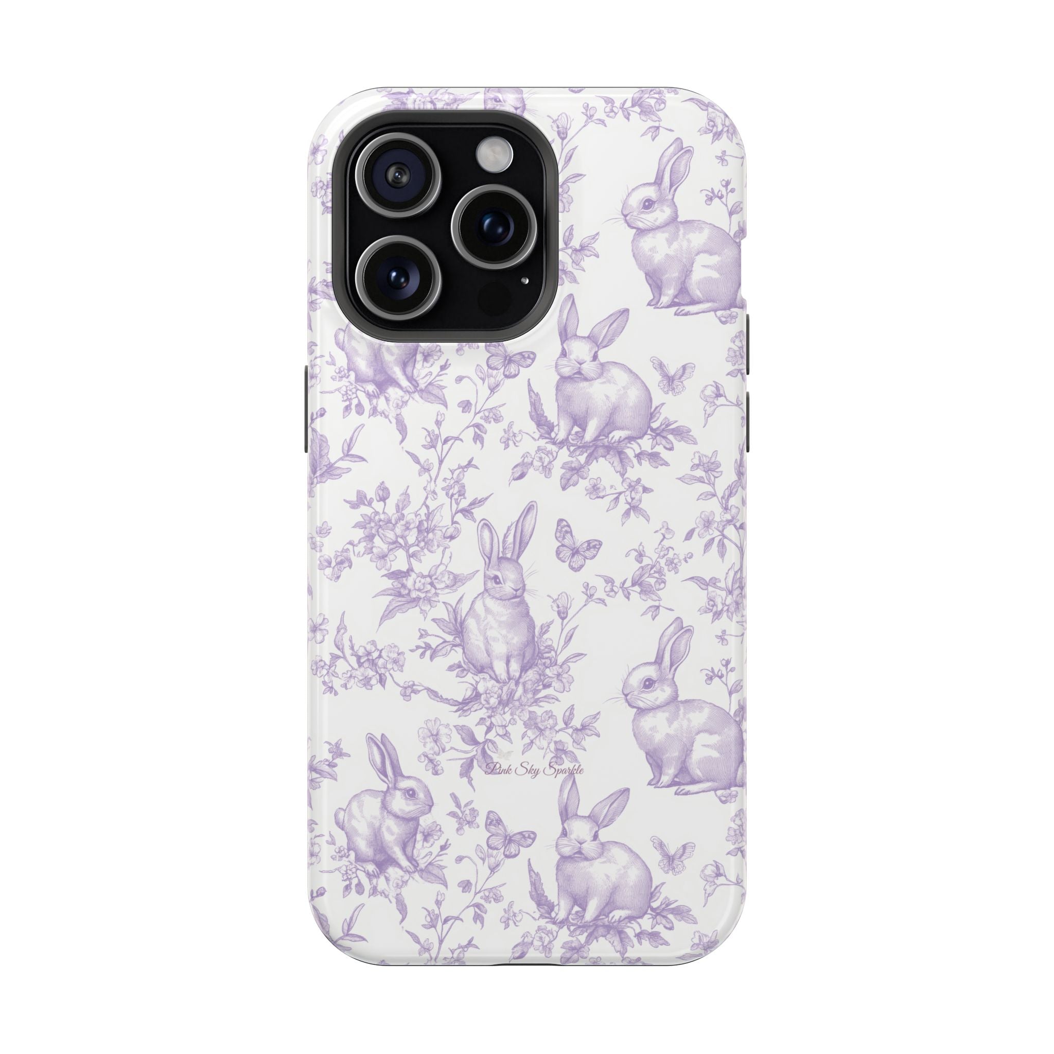 Purple French Toile Floral Rabbit Magnetic iPhone Case