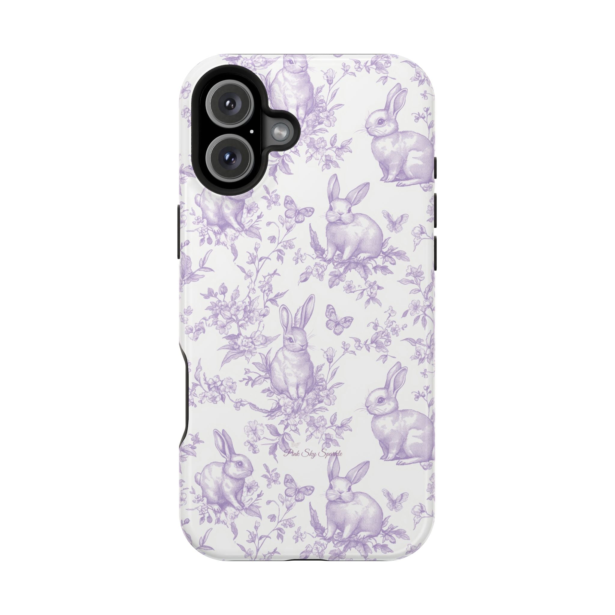 Purple French Toile Floral Rabbit Magnetic iPhone Case