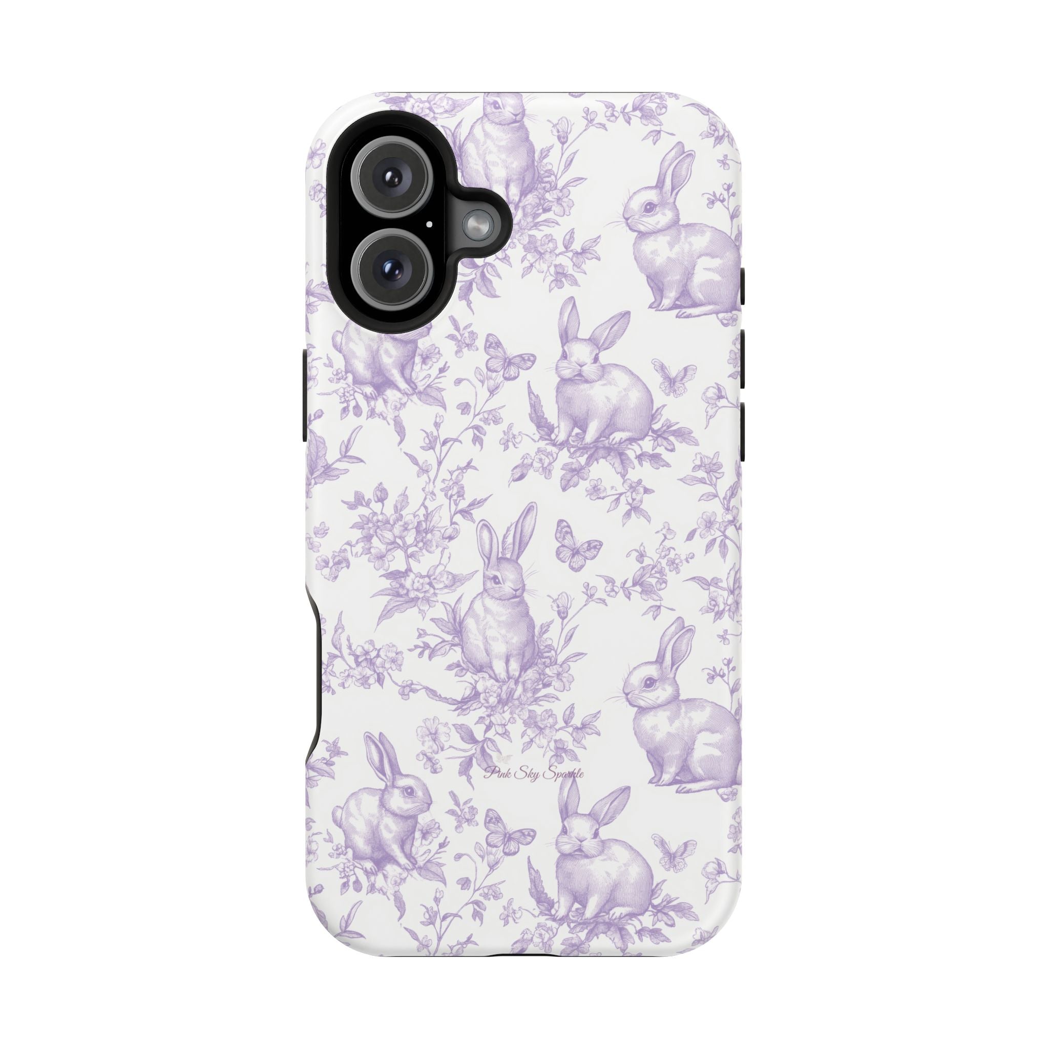 Purple French Toile Floral Rabbit Magnetic iPhone Case