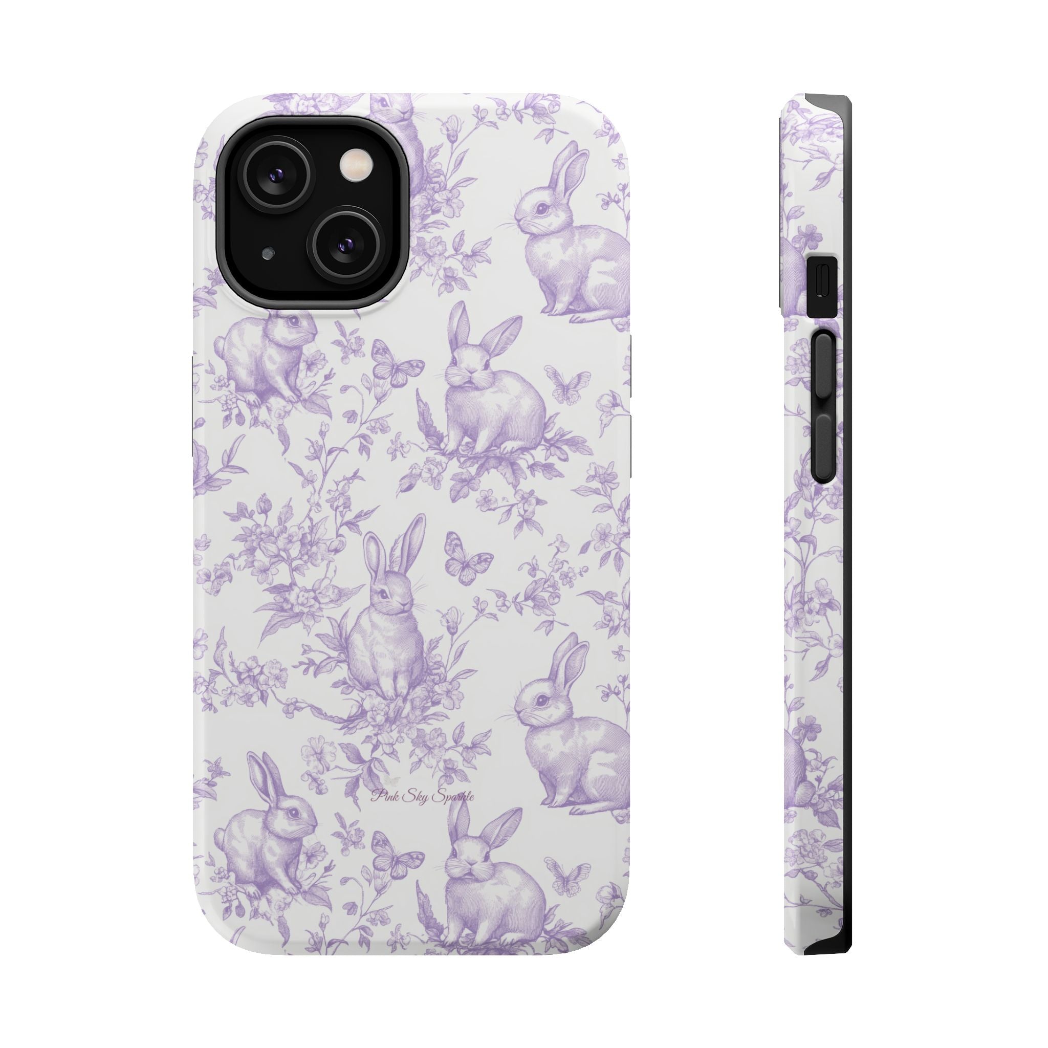 Purple French Toile Floral Rabbit Magnetic iPhone Case