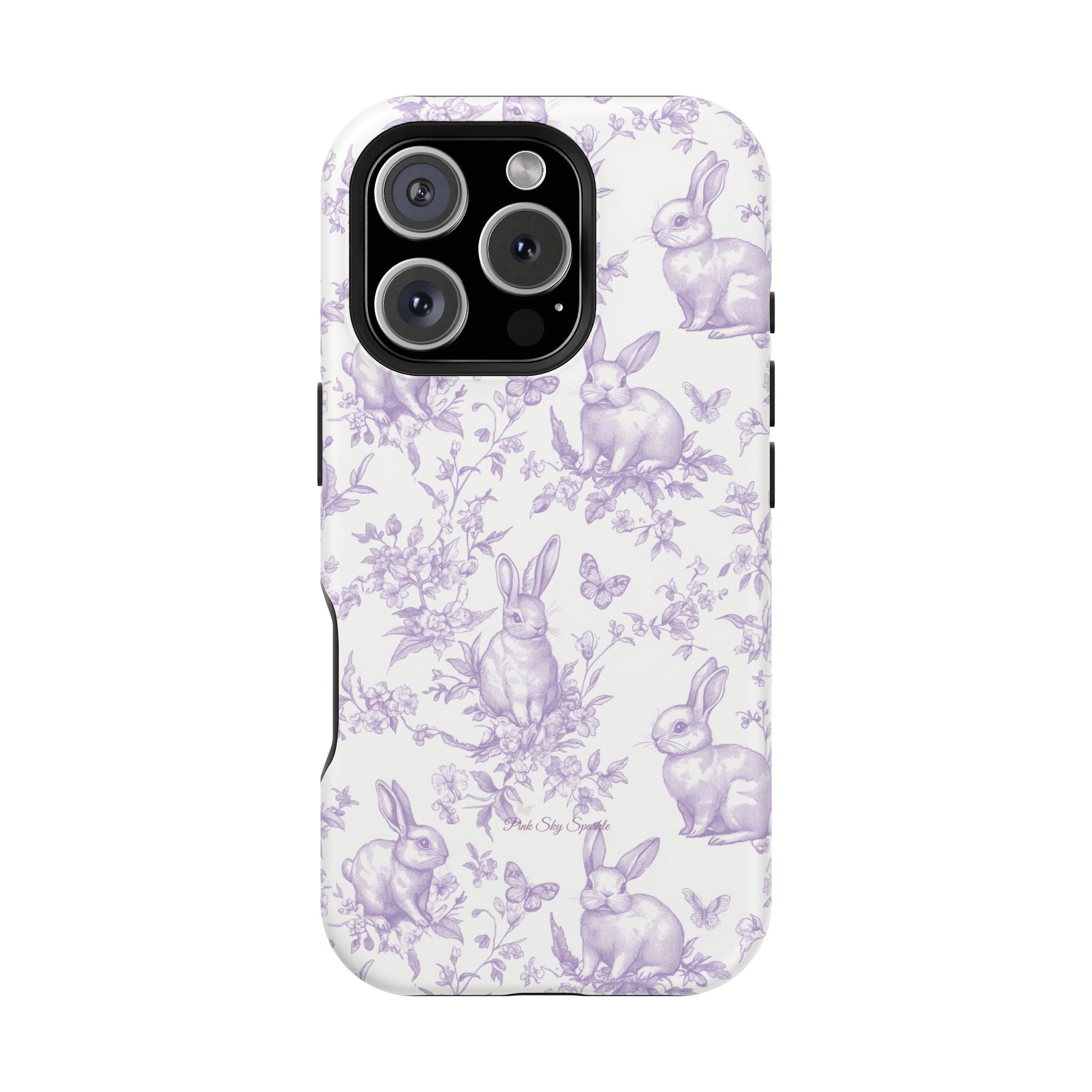 Purple French Toile Floral Rabbit Magnetic iPhone Case