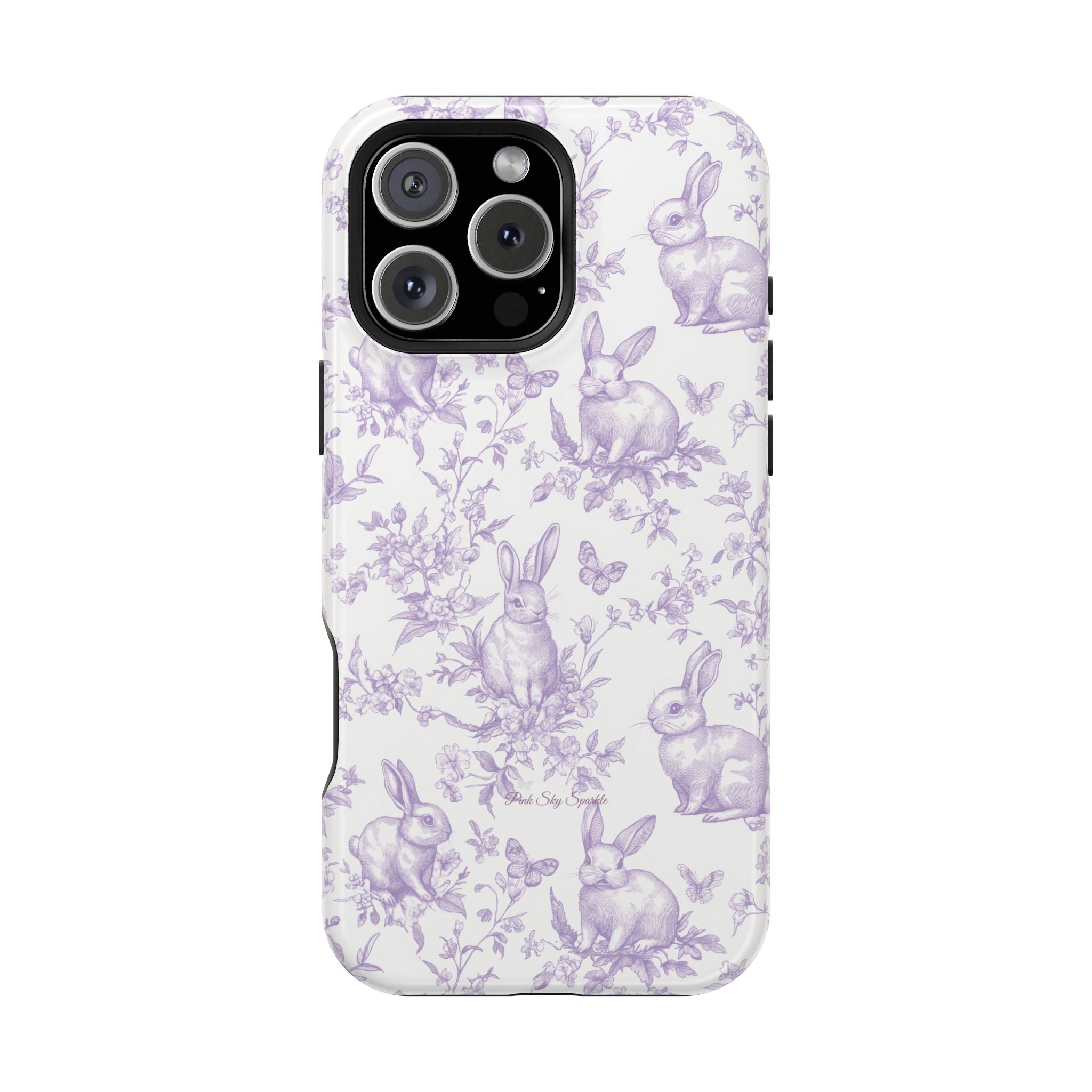 Purple French Toile Floral Rabbit Magnetic iPhone Case