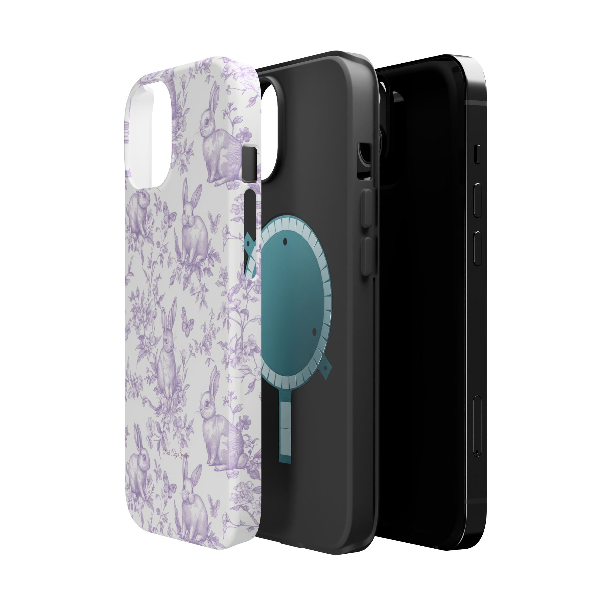 Purple French Toile Floral Rabbit Magnetic iPhone Case