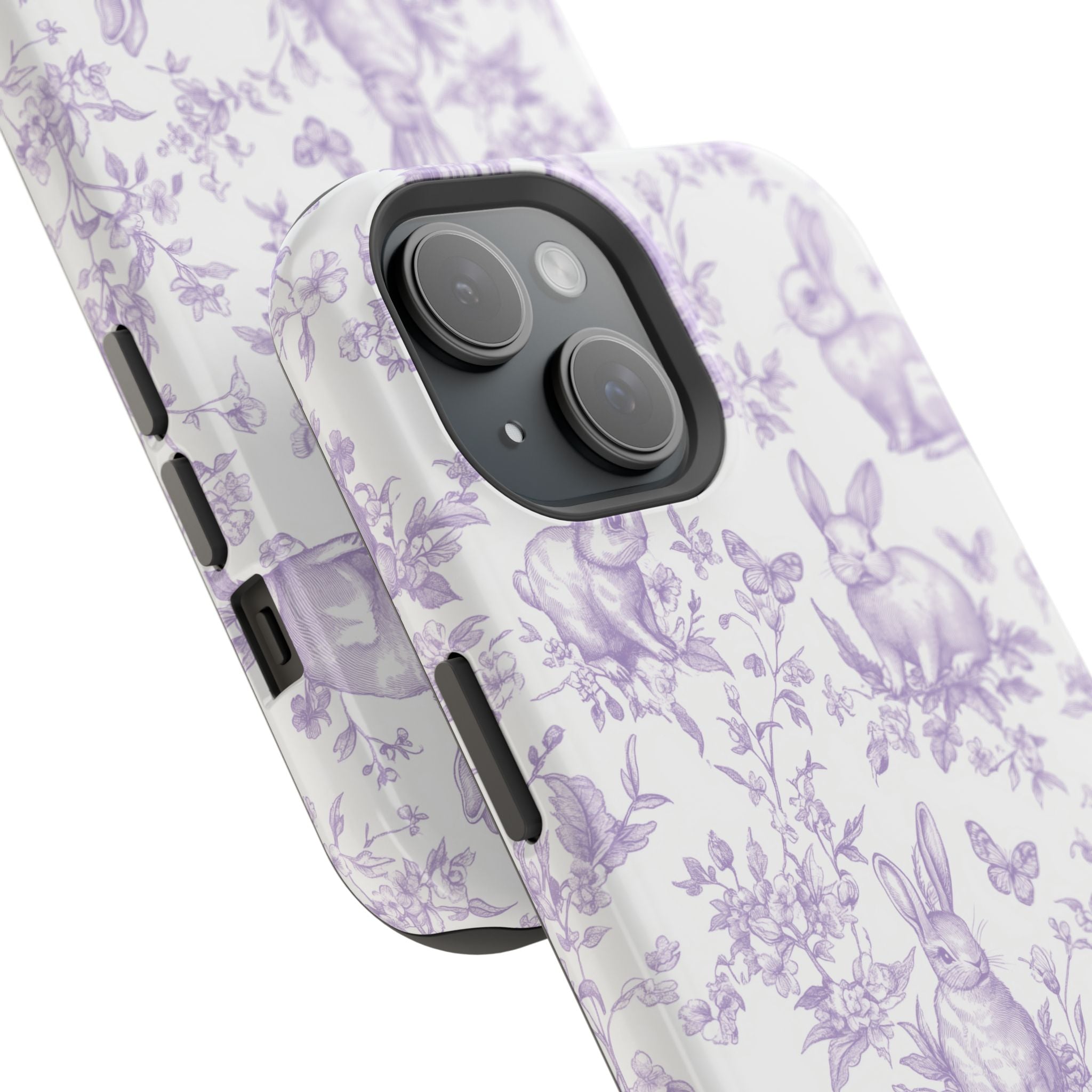 Purple French Toile Floral Rabbit Magnetic iPhone Case