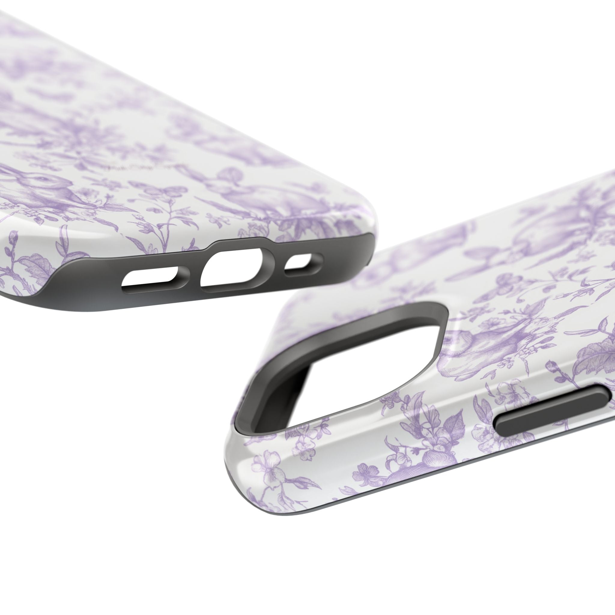 Purple French Toile Floral Rabbit Magnetic iPhone Case