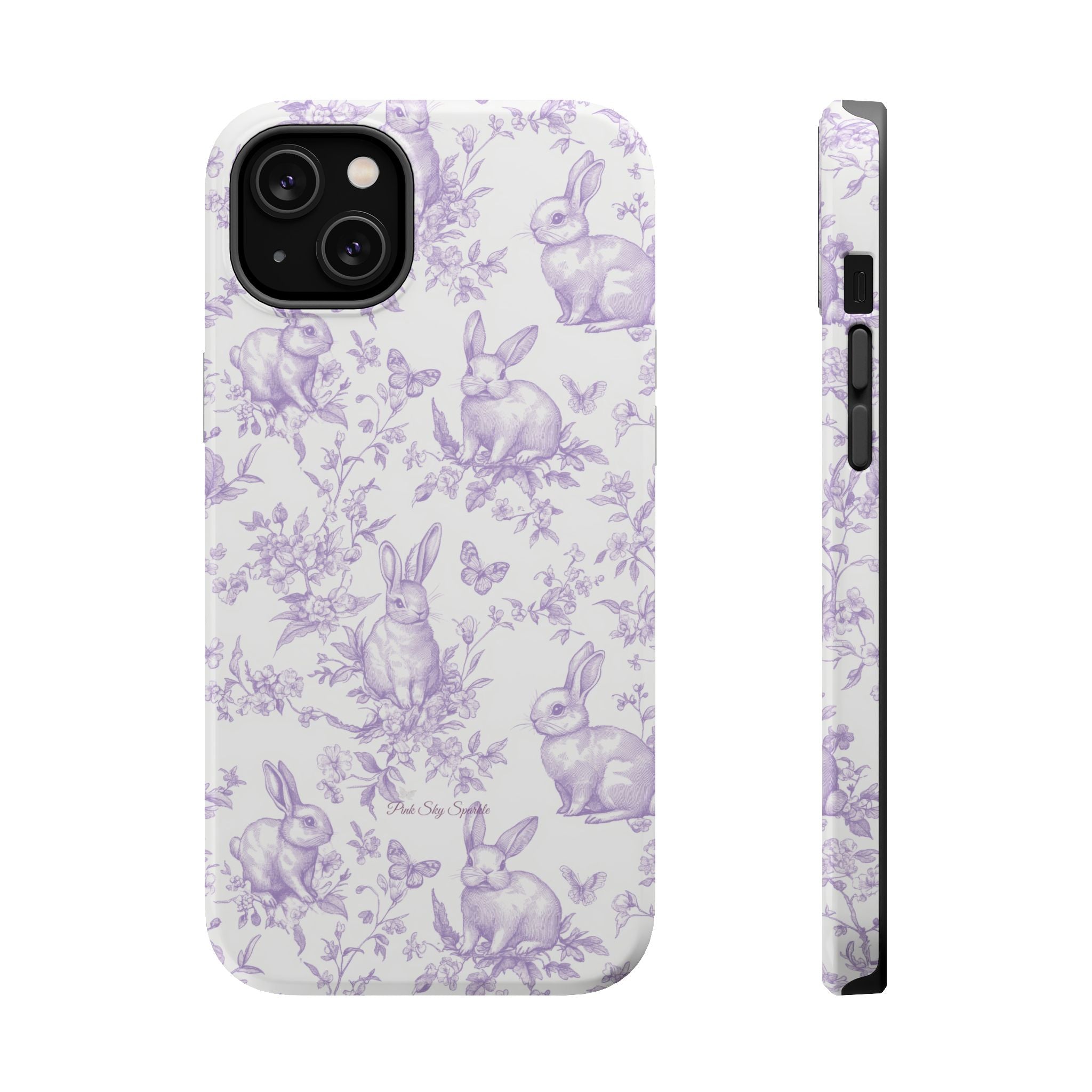 Purple French Toile Floral Rabbit Magnetic iPhone Case