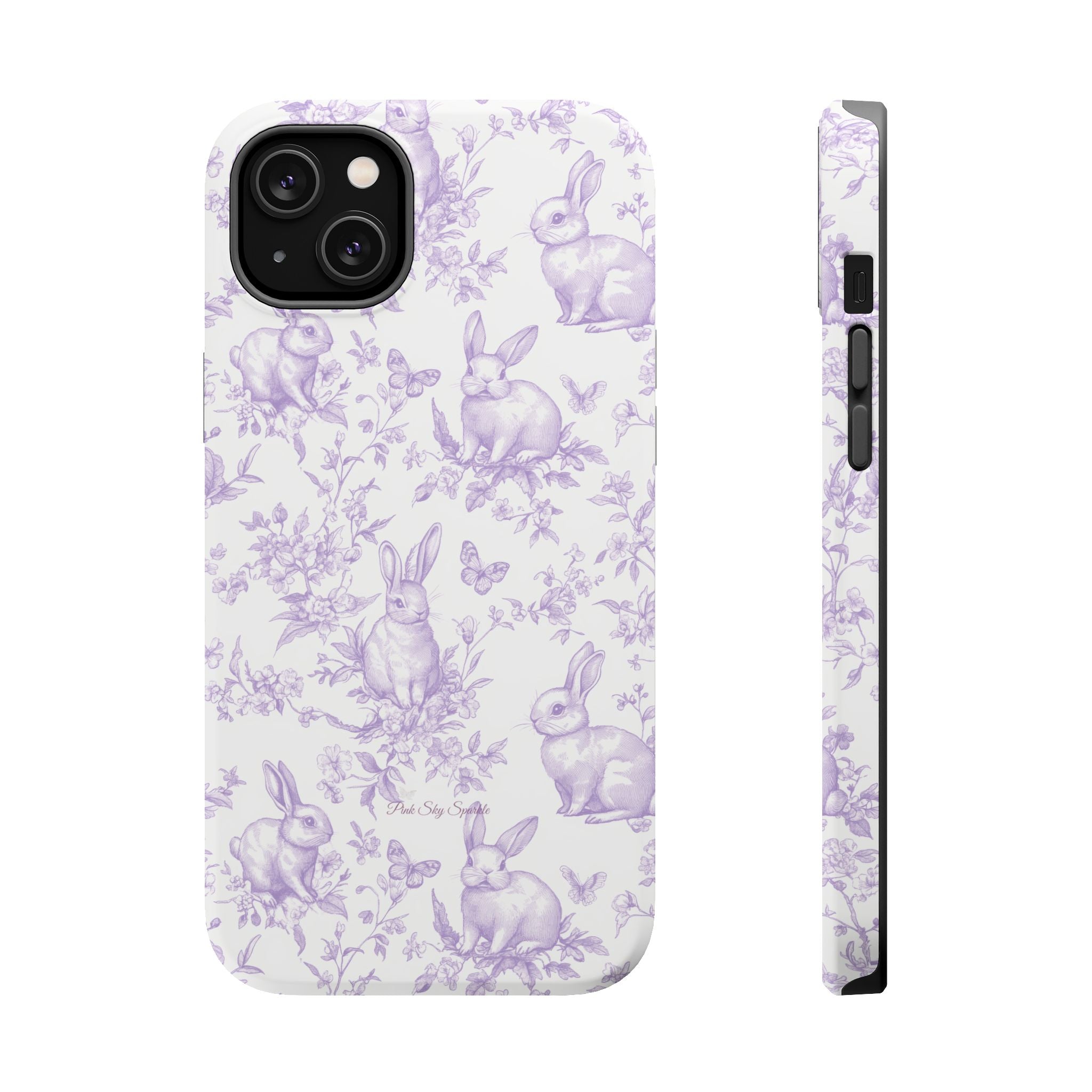 Purple French Toile Floral Rabbit Magnetic iPhone Case