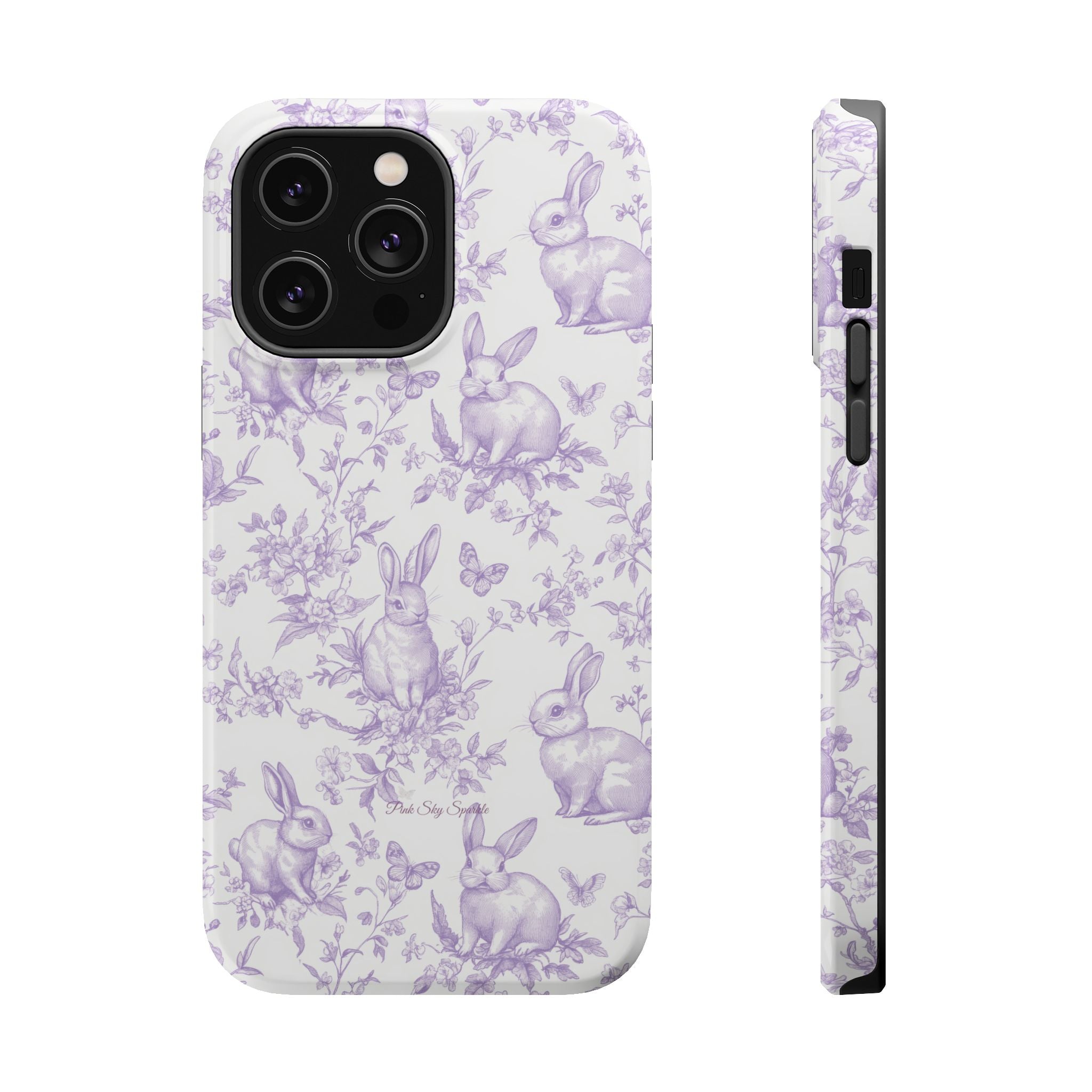 Purple French Toile Floral Rabbit Magnetic iPhone Case
