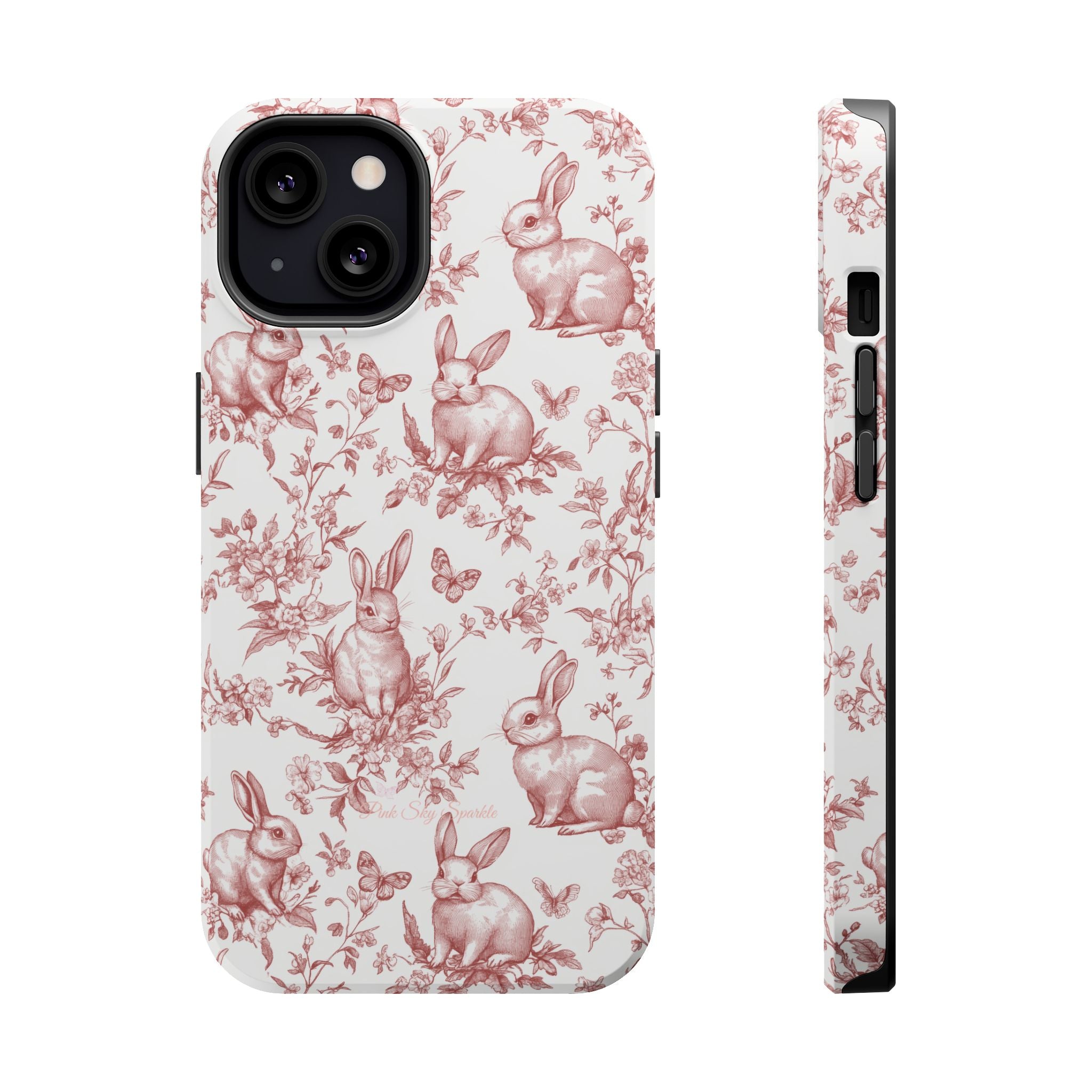 Red French Toile Floral Rabbit Magnetic iPhone Case