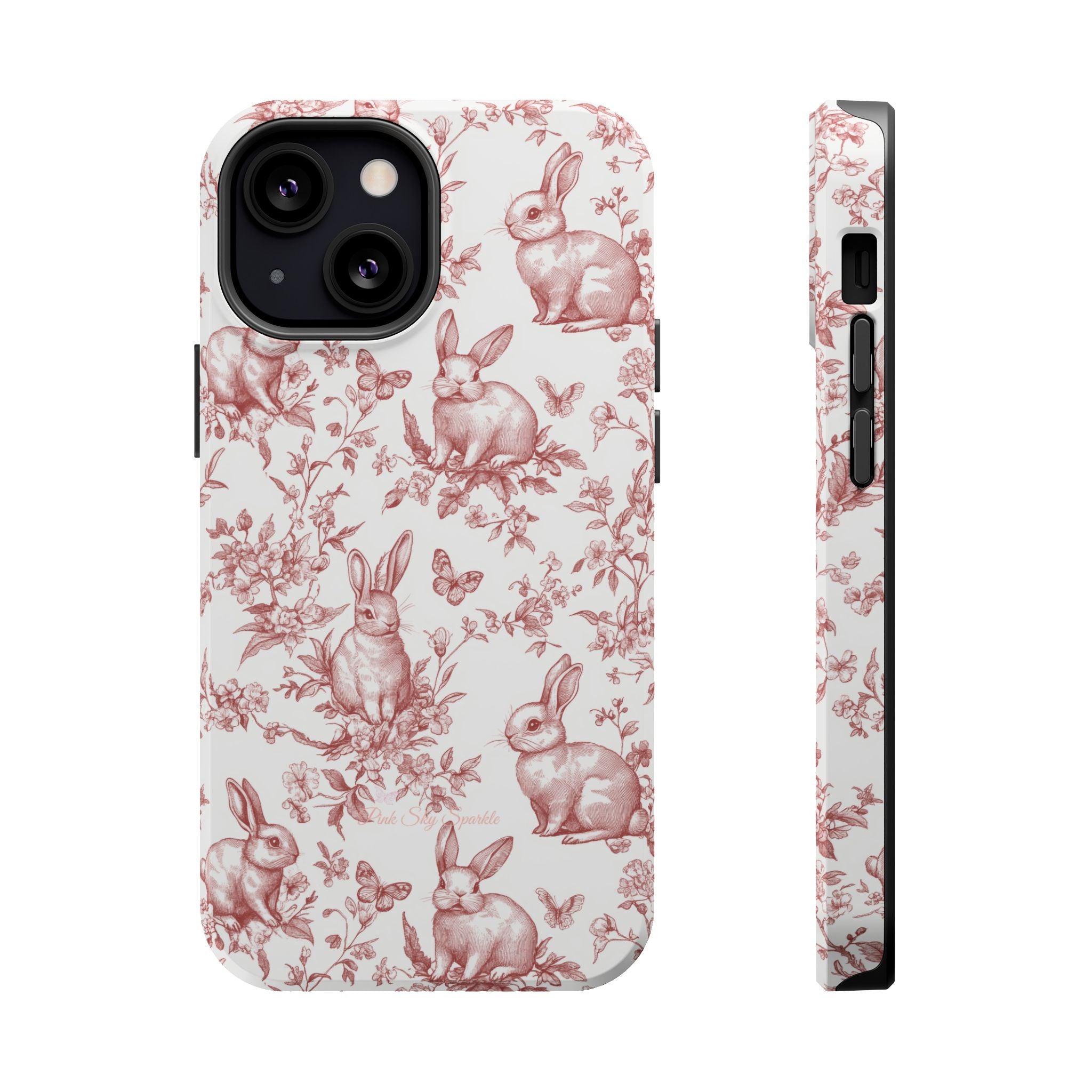 Red French Toile Floral Rabbit Magnetic iPhone Case