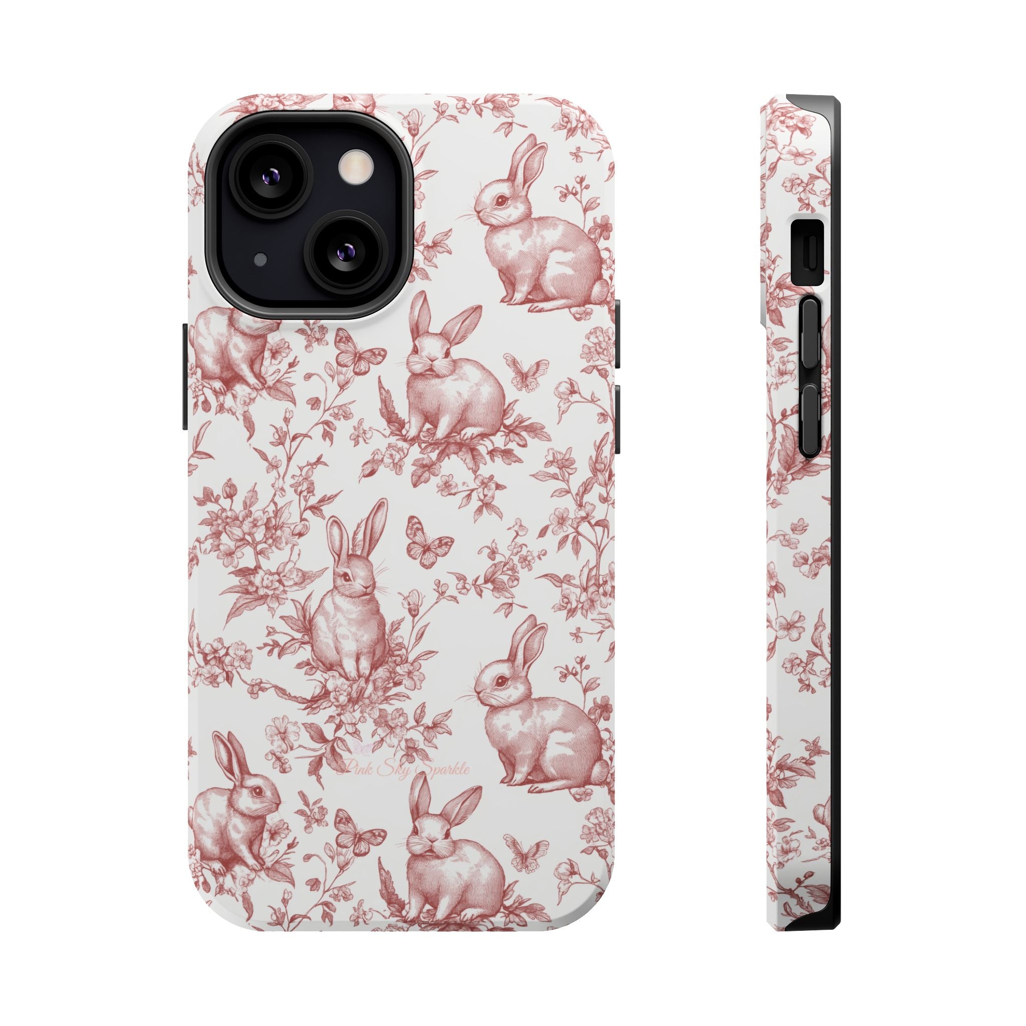 Red French Toile Floral Rabbit Magnetic iPhone Case