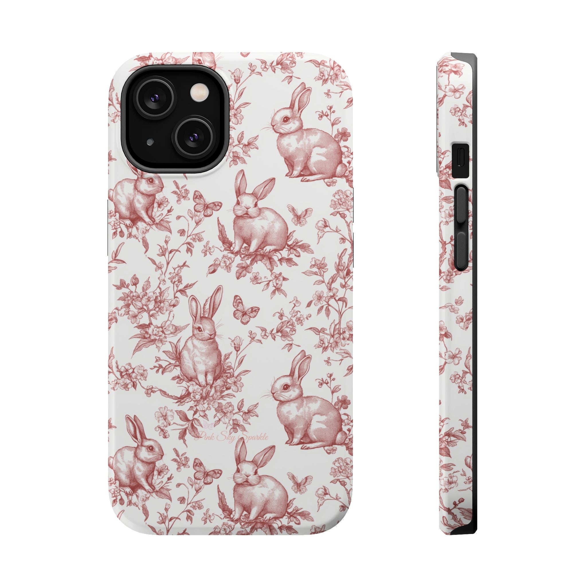 Red French Toile Floral Rabbit Magnetic iPhone Case