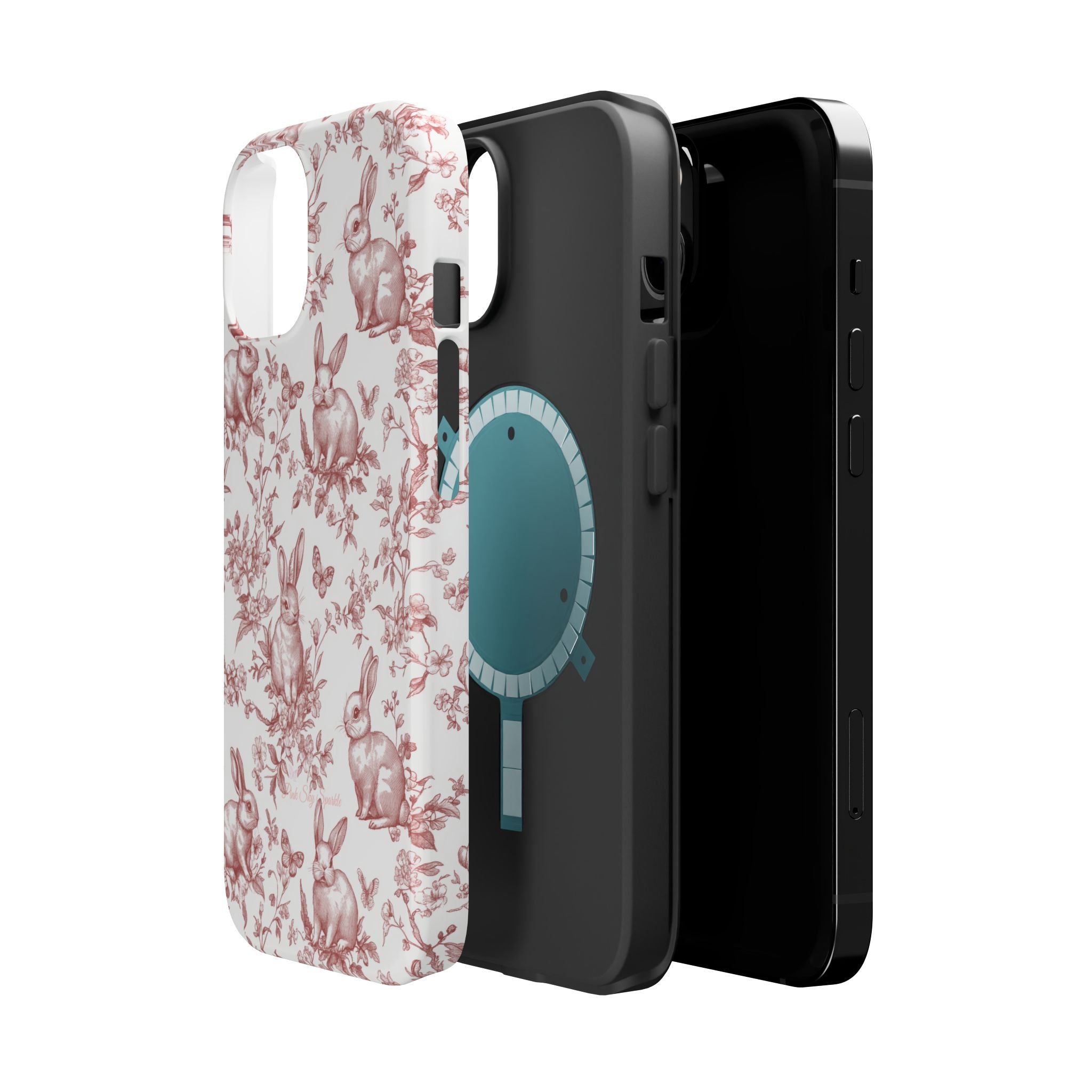 Red French Toile Floral Rabbit Magnetic iPhone Case
