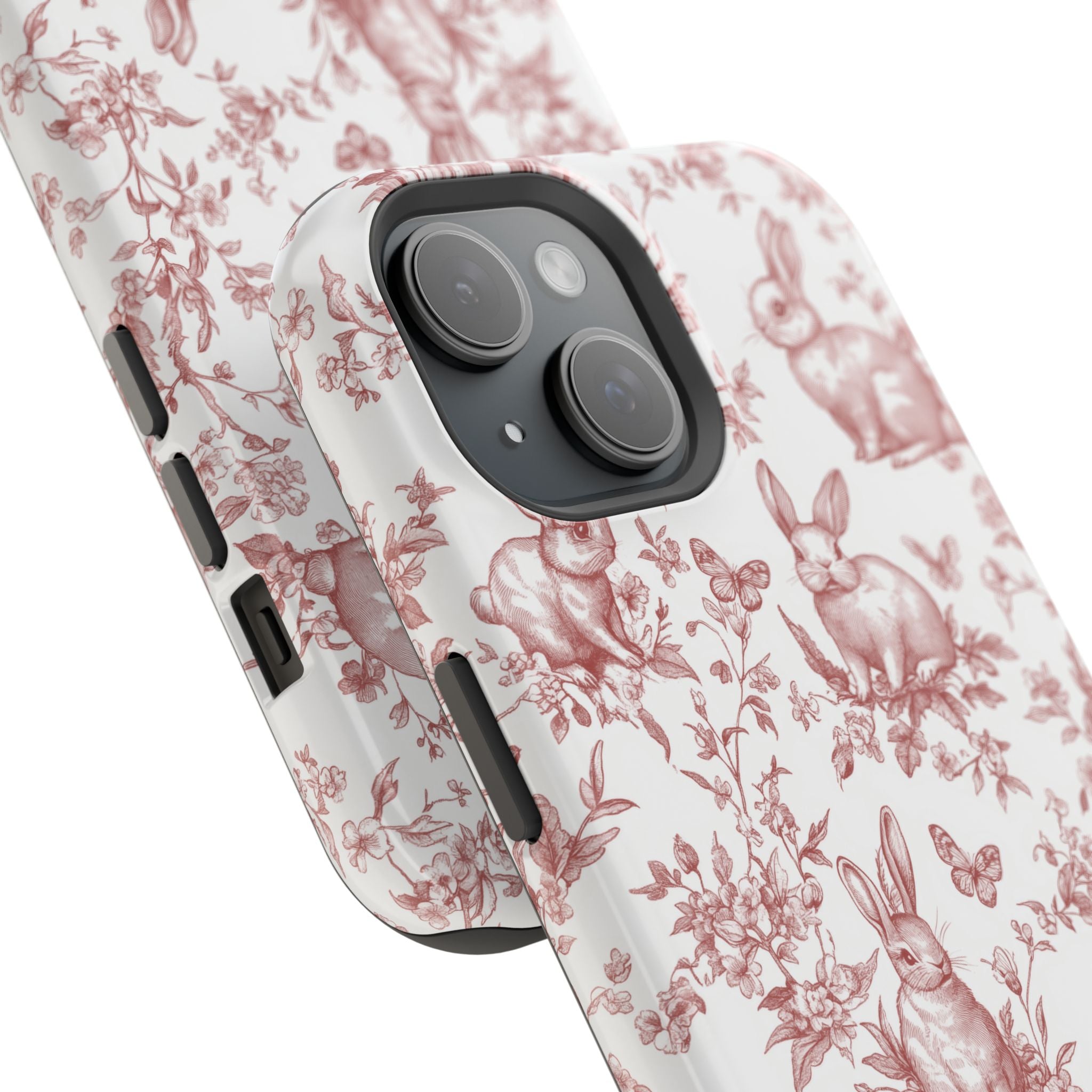 Red French Toile Floral Rabbit Magnetic iPhone Case