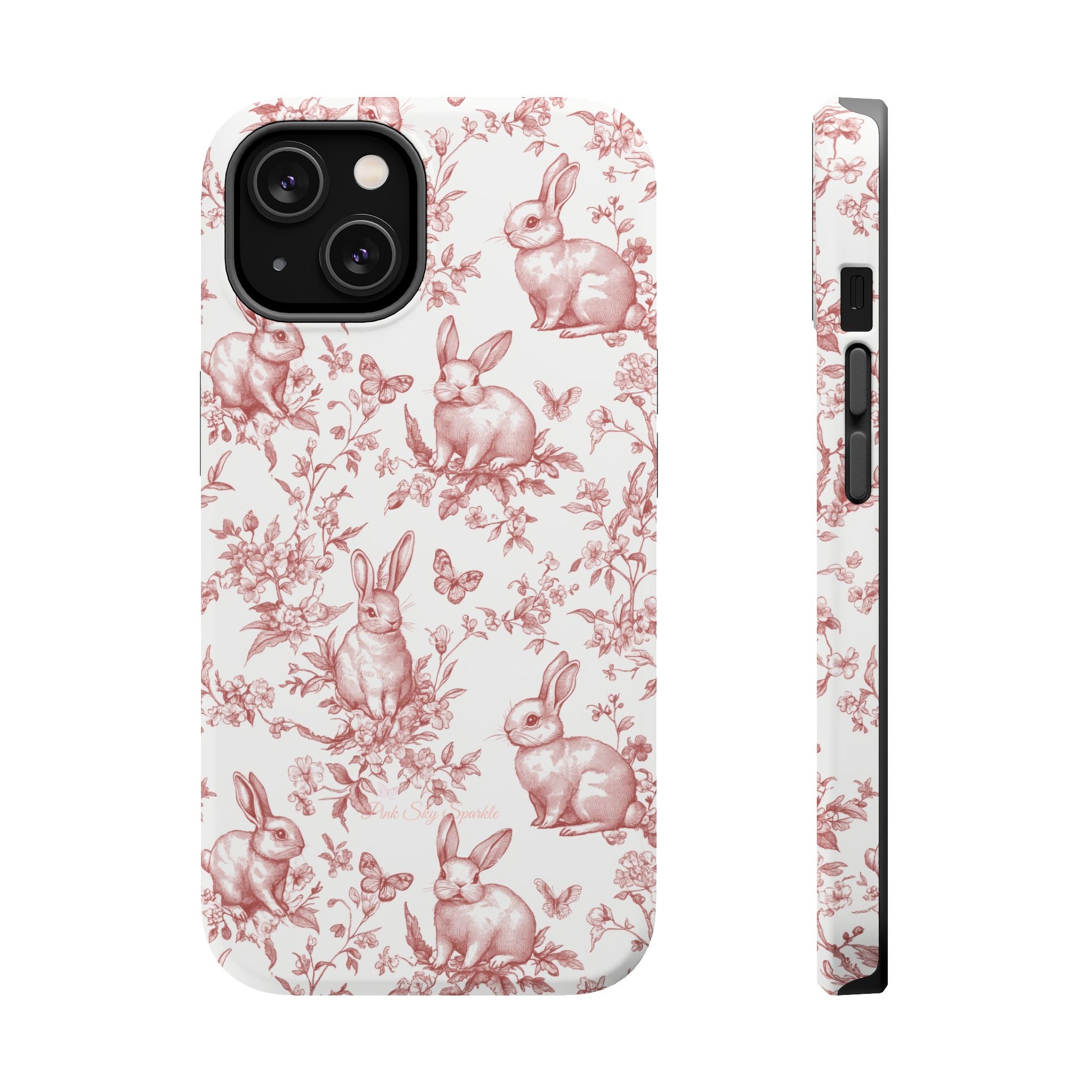 Red French Toile Floral Rabbit Magnetic iPhone Case