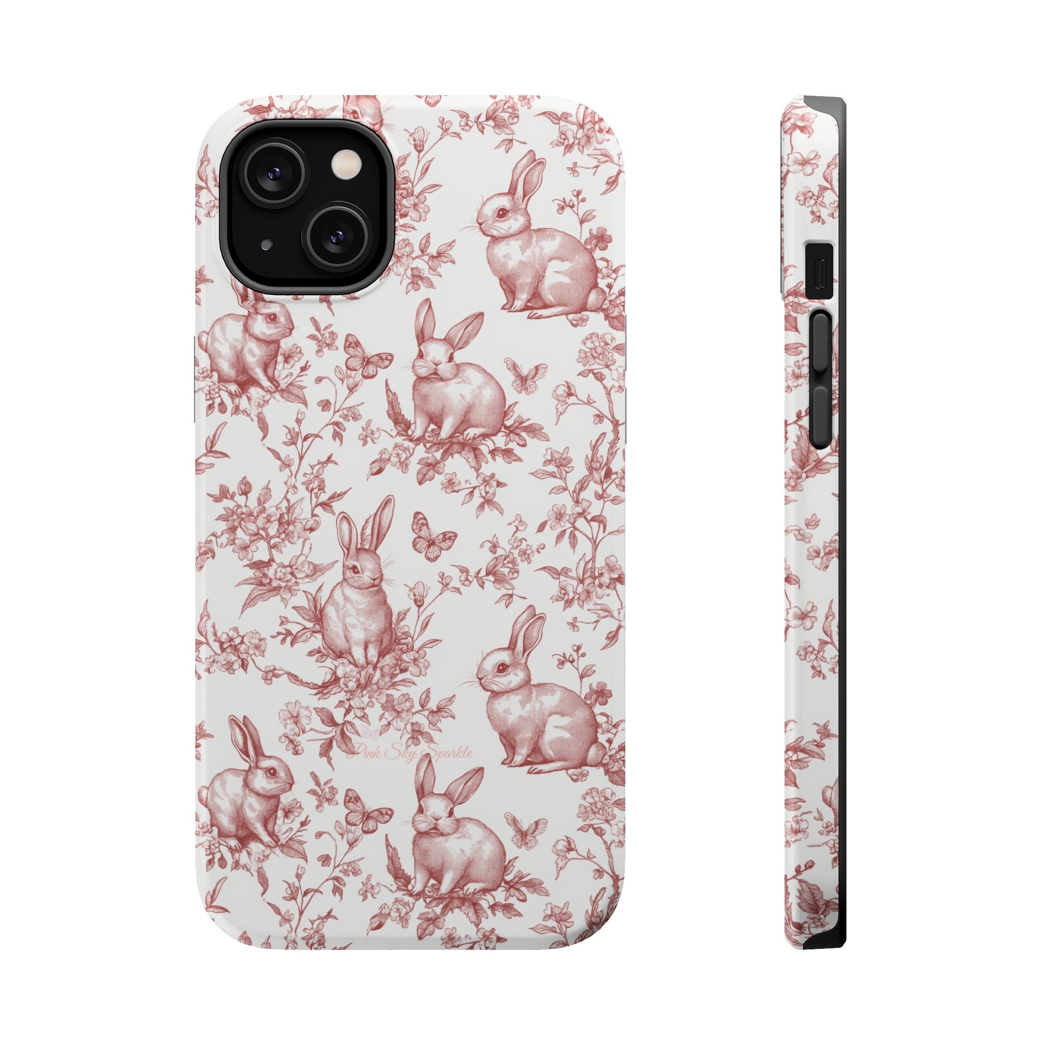 Red French Toile Floral Rabbit Magnetic iPhone Case