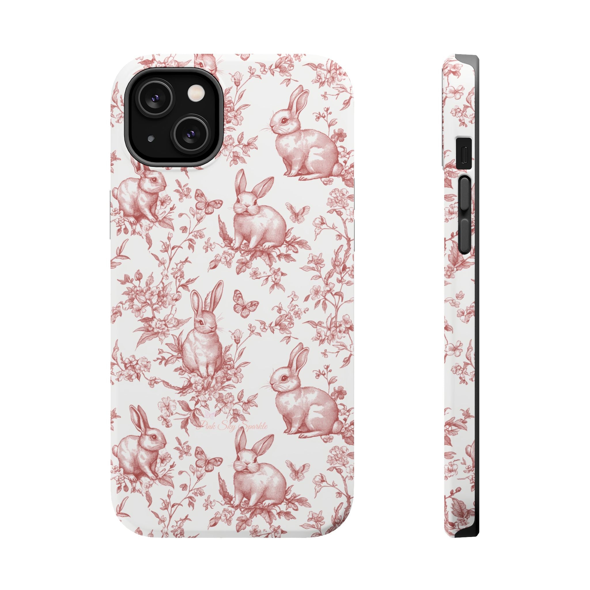 Red French Toile Floral Rabbit Magnetic iPhone Case