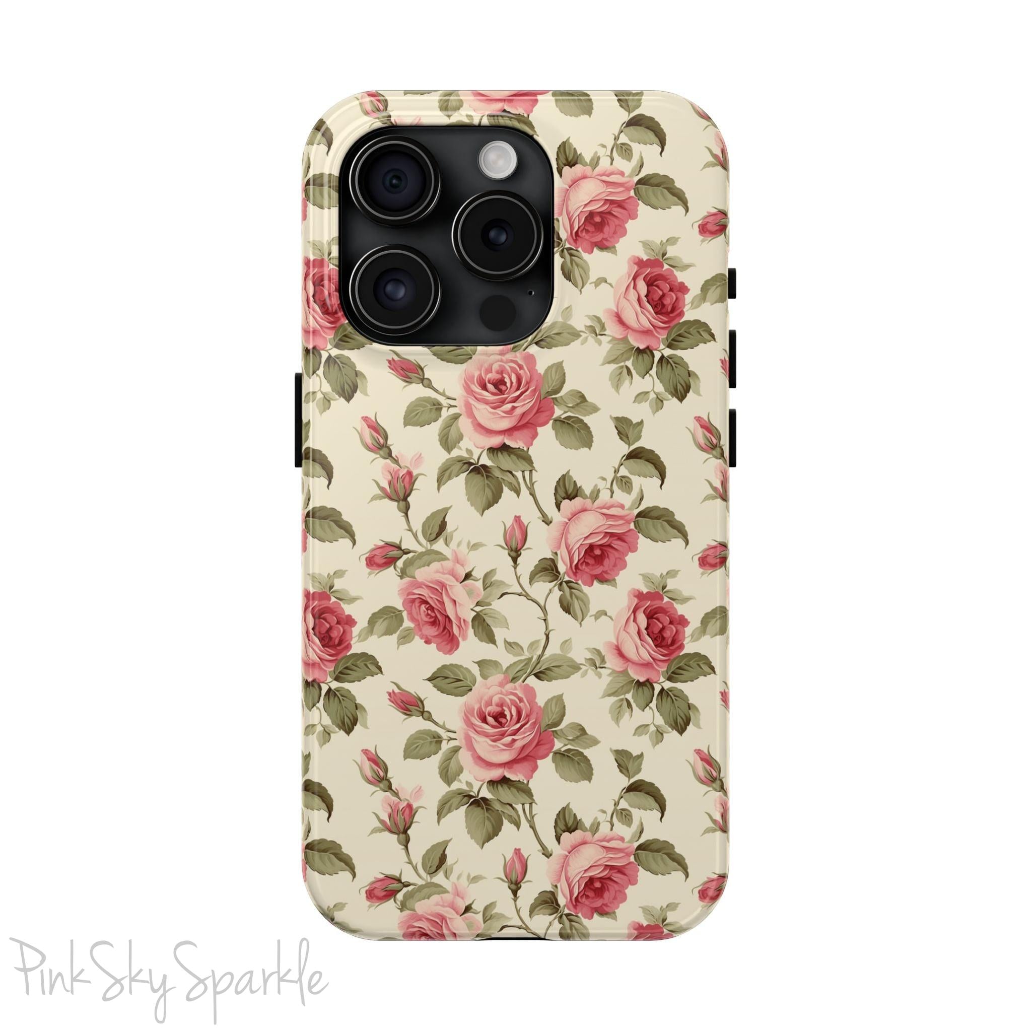 Protect your iPhone with our Rose Garden Tough iPhone Case, and add a touch of style and durability to your device! Featuring an ivory background and a rose vine pattern.