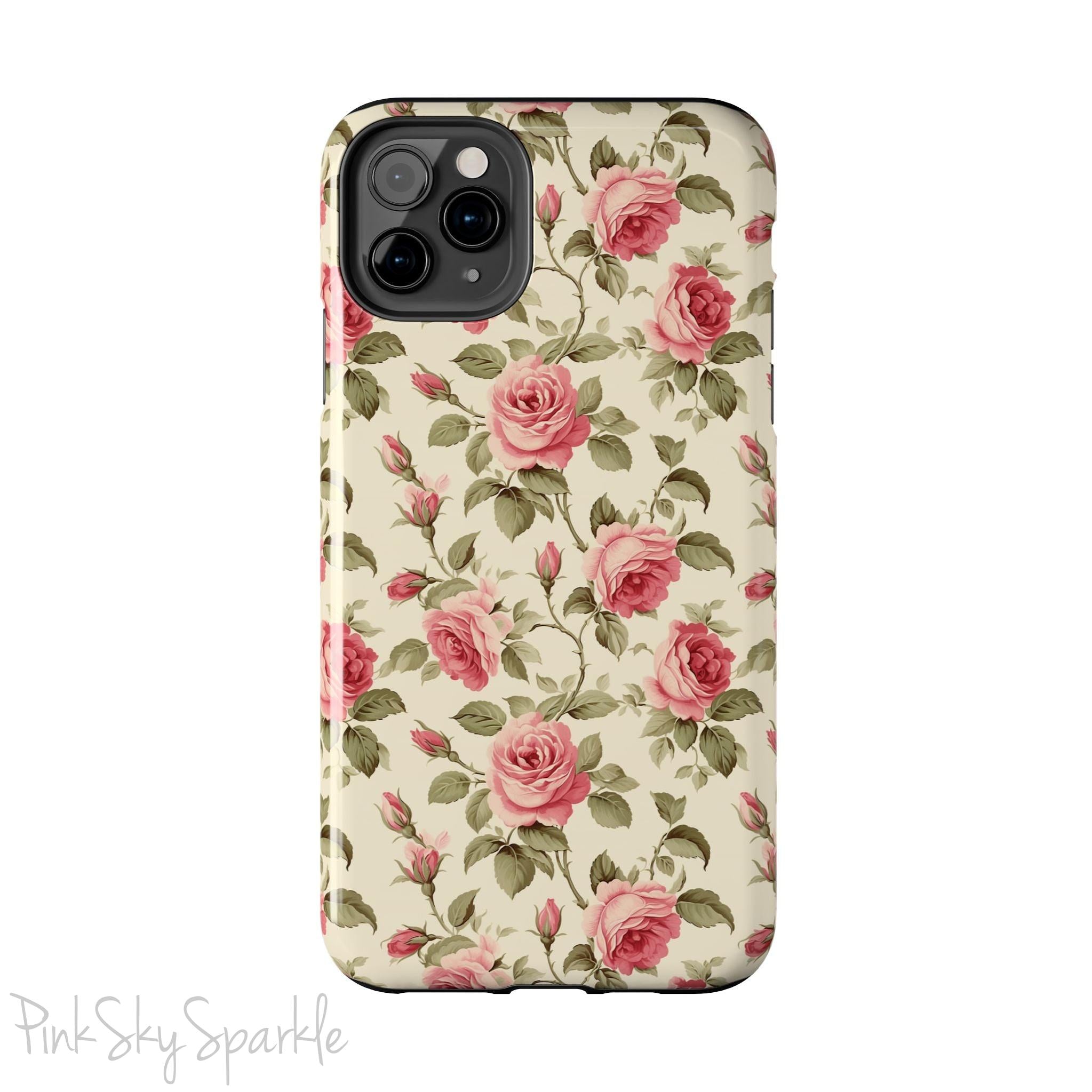 Protect your iPhone with our Rose Garden Tough iPhone Case, and add a touch of style and durability to your device! Featuring an ivory background and a rose vine pattern.