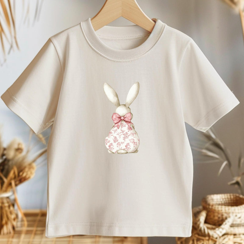 Toddler t-shirt with bunny design and floral bow – Pink Sky Sparkle