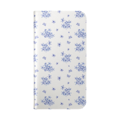 Blue Bloom Wallet Flip Case for iPhone