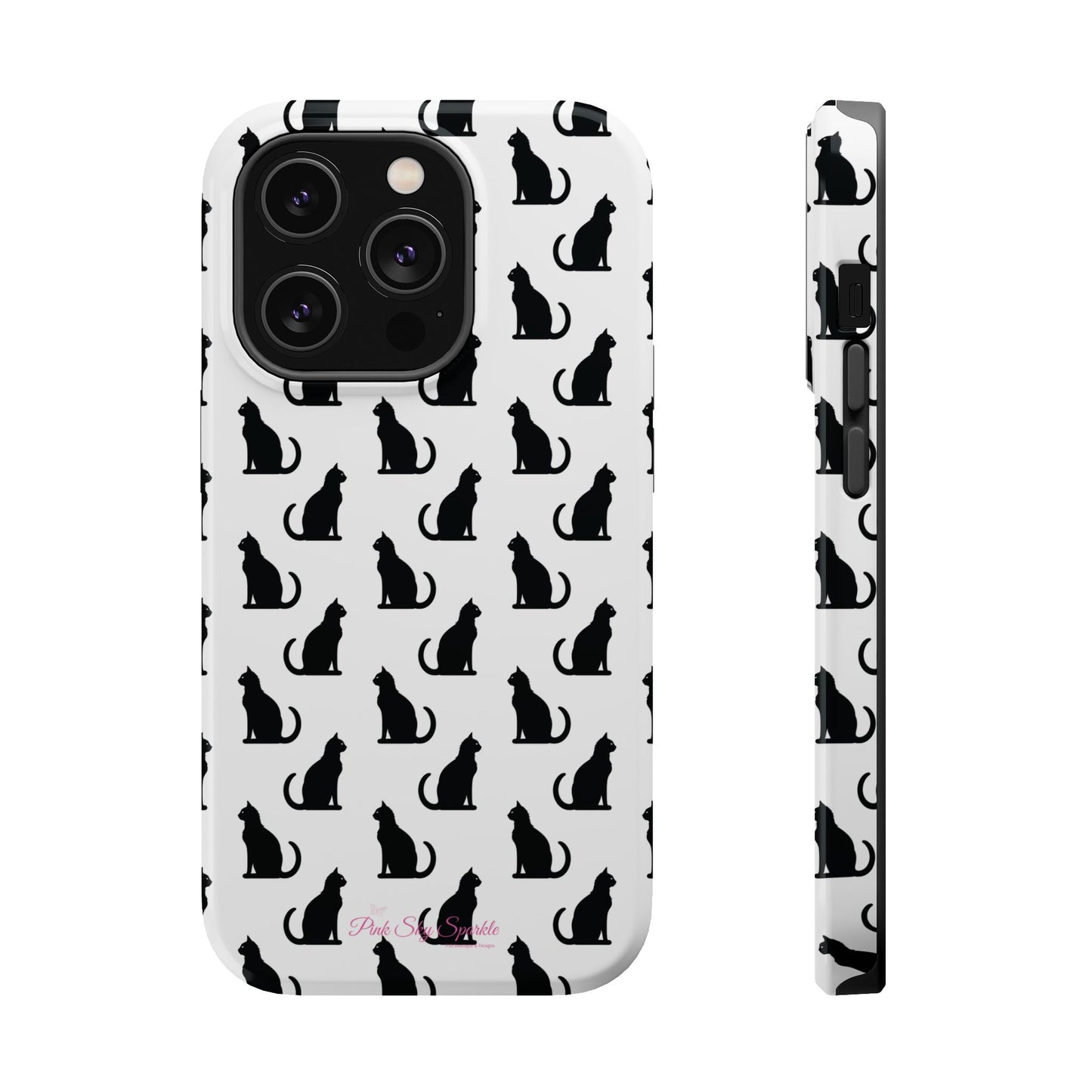 Coque magnétique robuste pour iPhone Motif chat noir