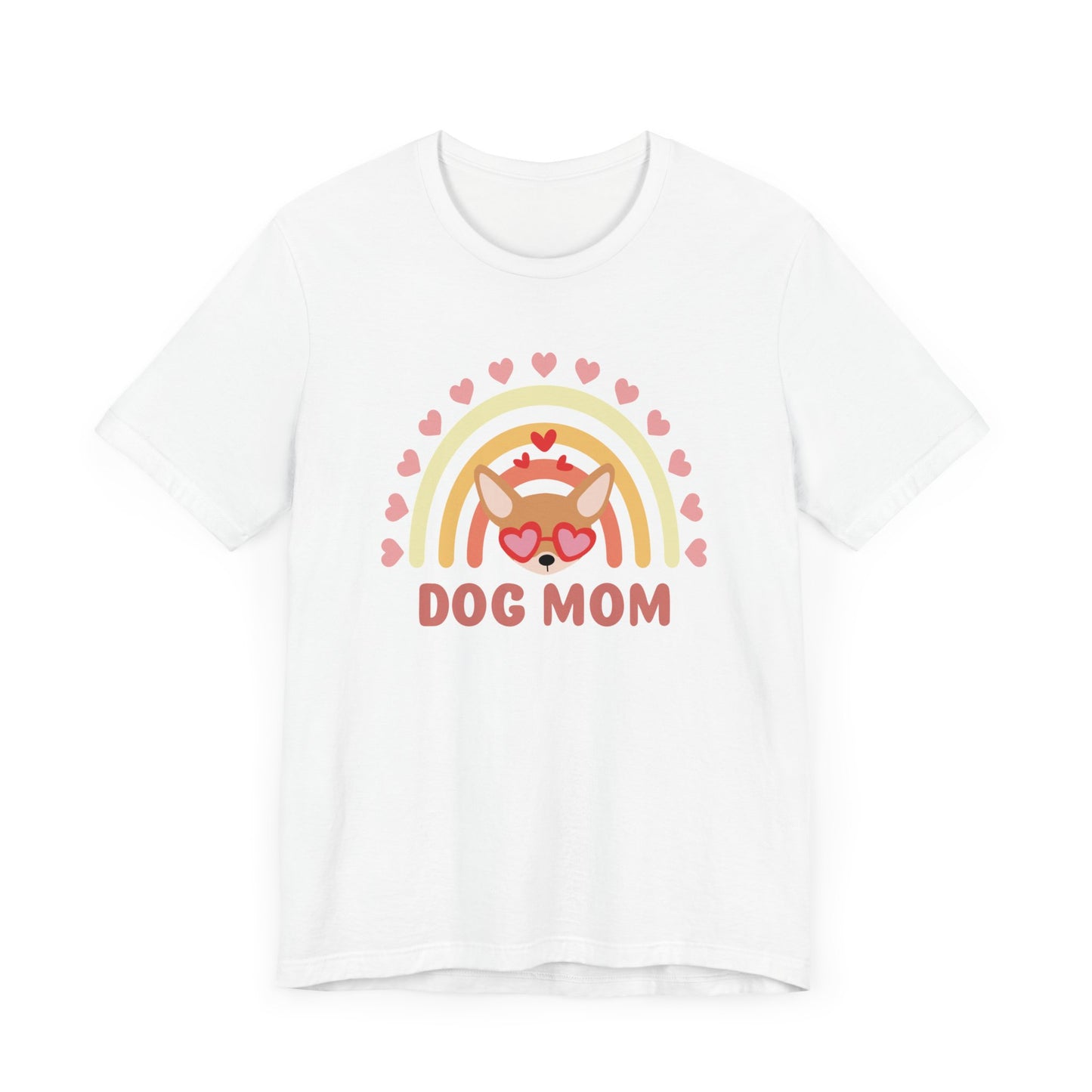 Camiseta con diseño de arco iris y corazones para mamá de perro