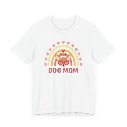 Camiseta con diseño de arco iris y corazones para mamá de perro