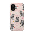 Daisy Dog Magnetic iPhone Case featuring Schnauzer and pink floral pattern.