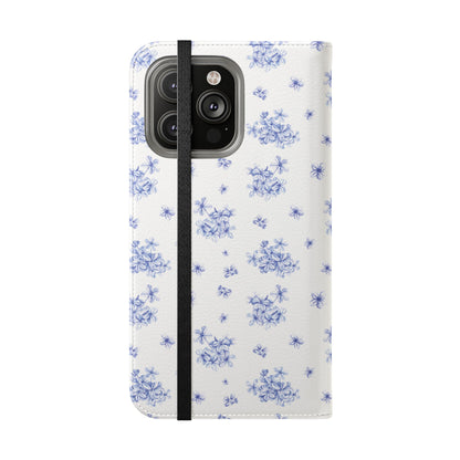 Blue Bloom Wallet Flip Case for iPhone