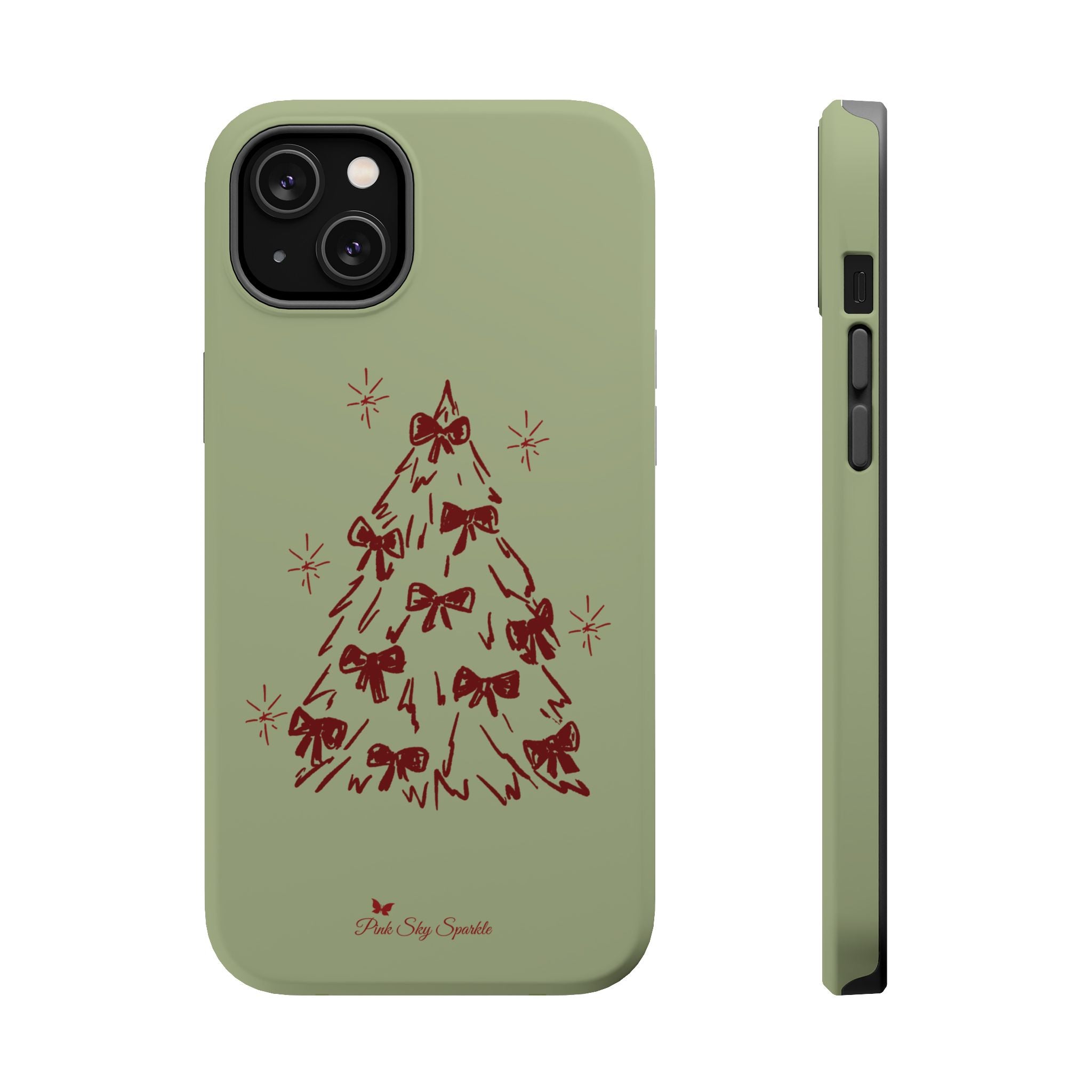 Holiday Bow Tree Magnetic iPhone Case – Sage Green Christmas Edition
