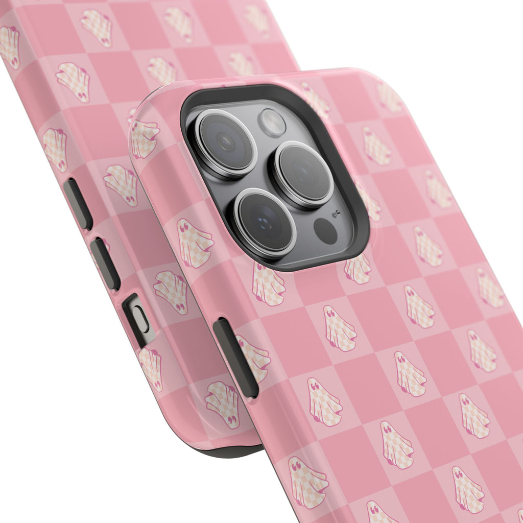 Pink Checkered Ghost Magnetic iPhone Case