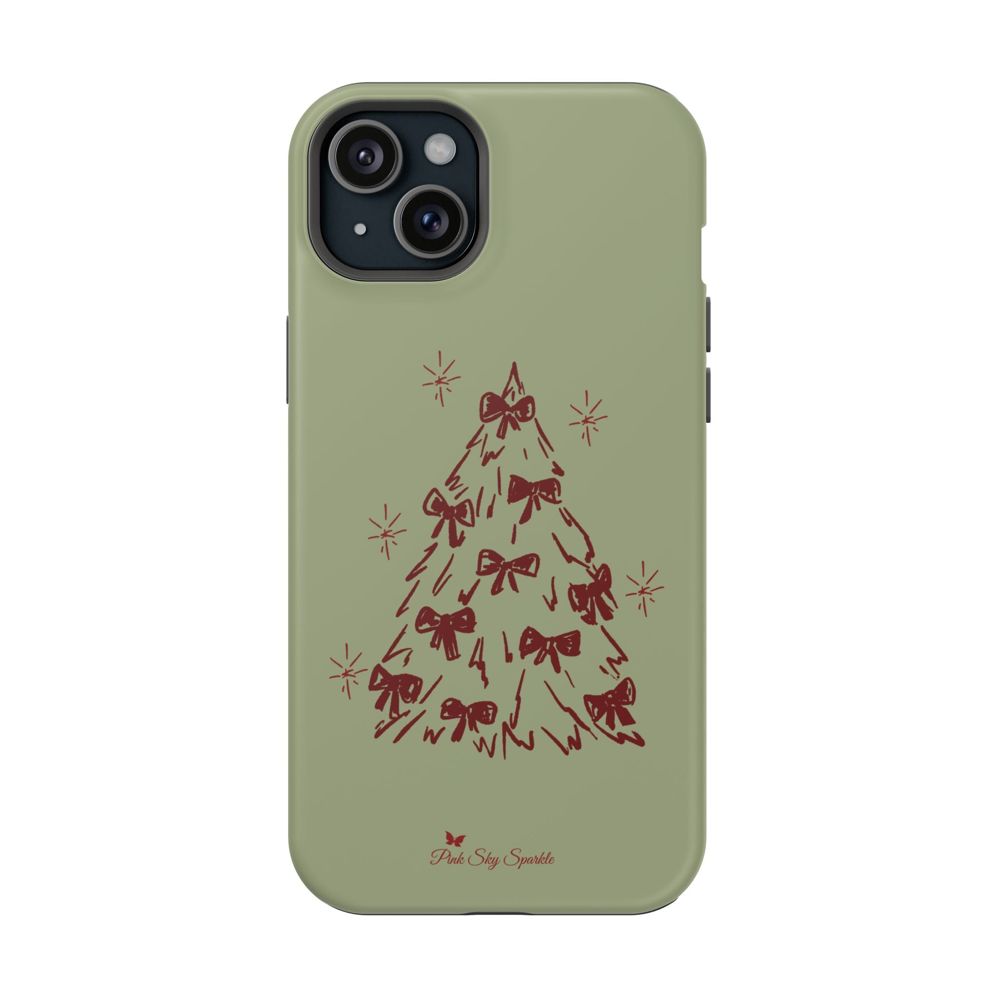 Holiday Bow Tree Magnetic iPhone Case – Sage Green Christmas Edition