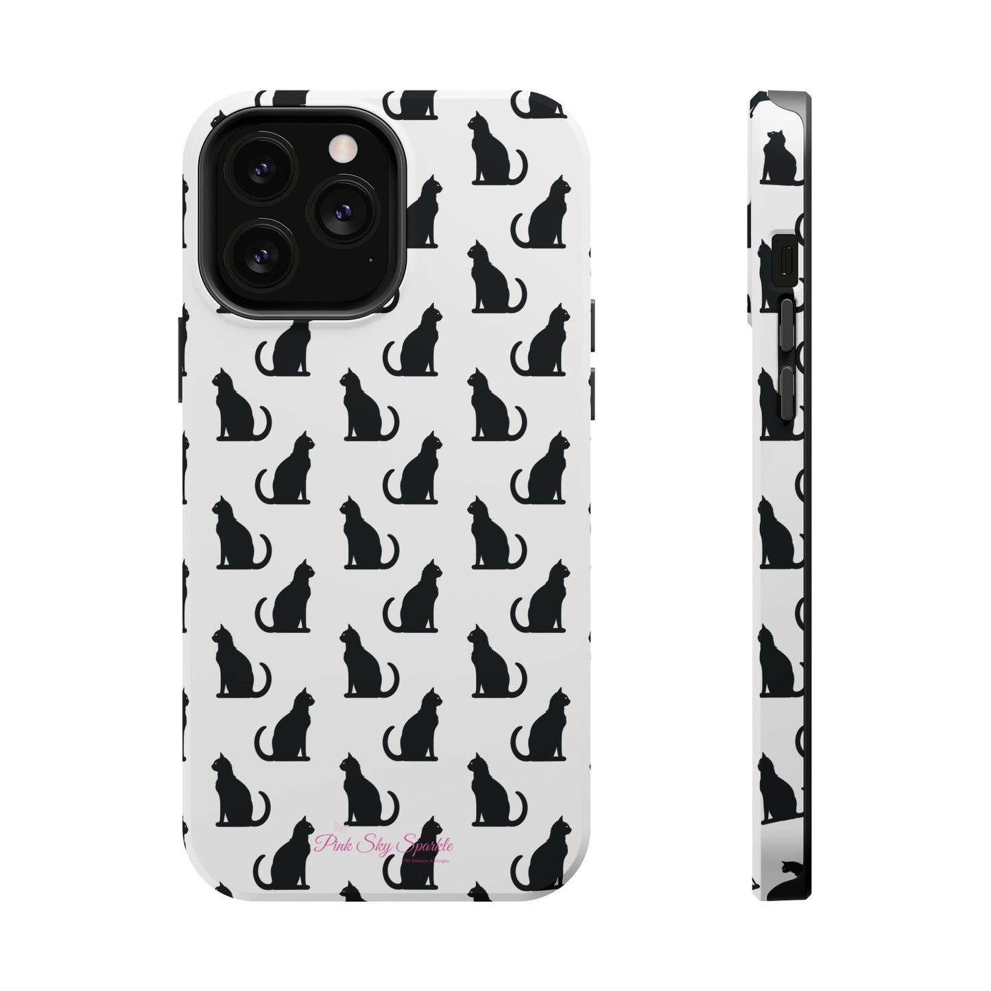 Coque magnétique robuste pour iPhone Motif chat noir