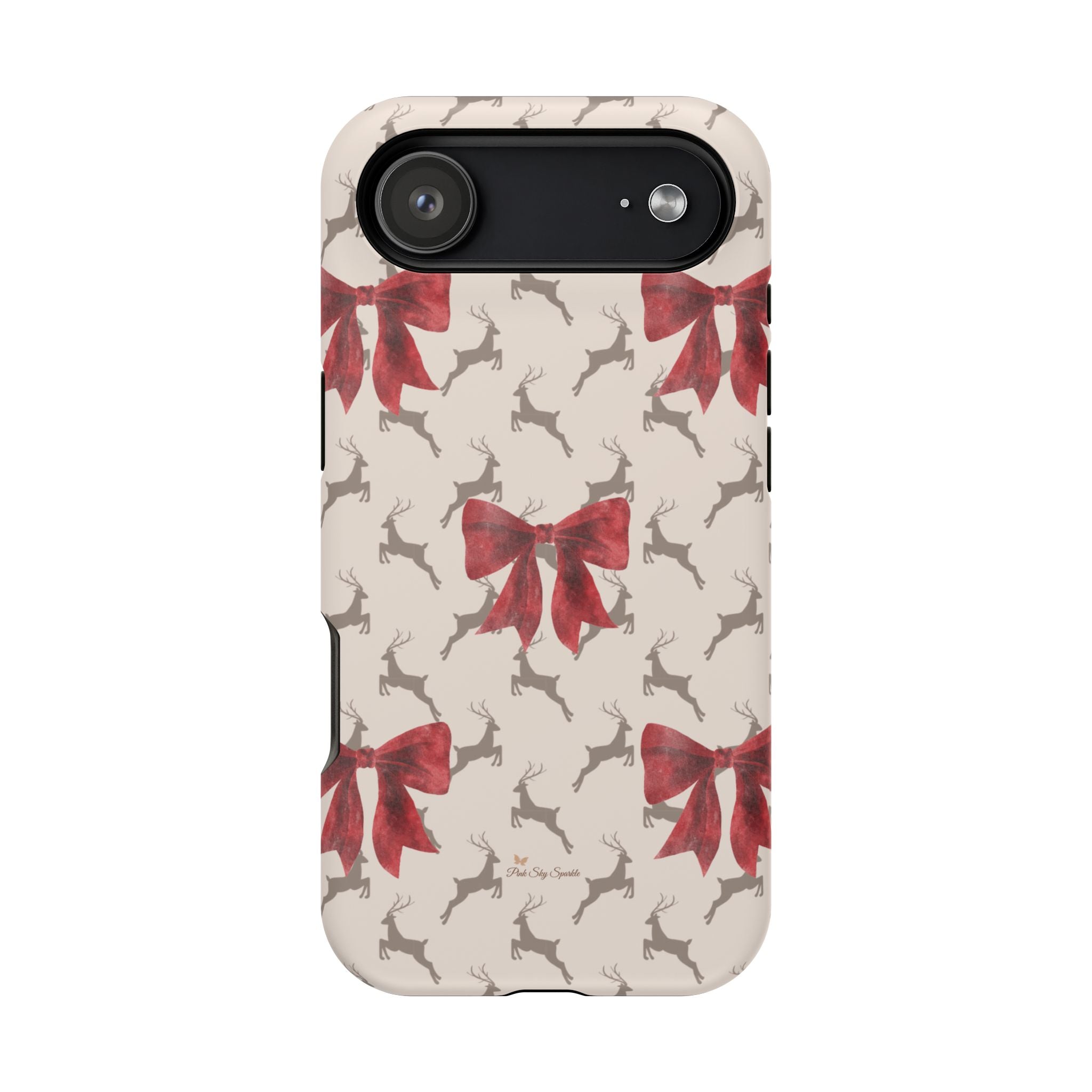 Reindeer Ribbons Magnetic iPhone Case – Festive Red Bow & Reindeer Design
