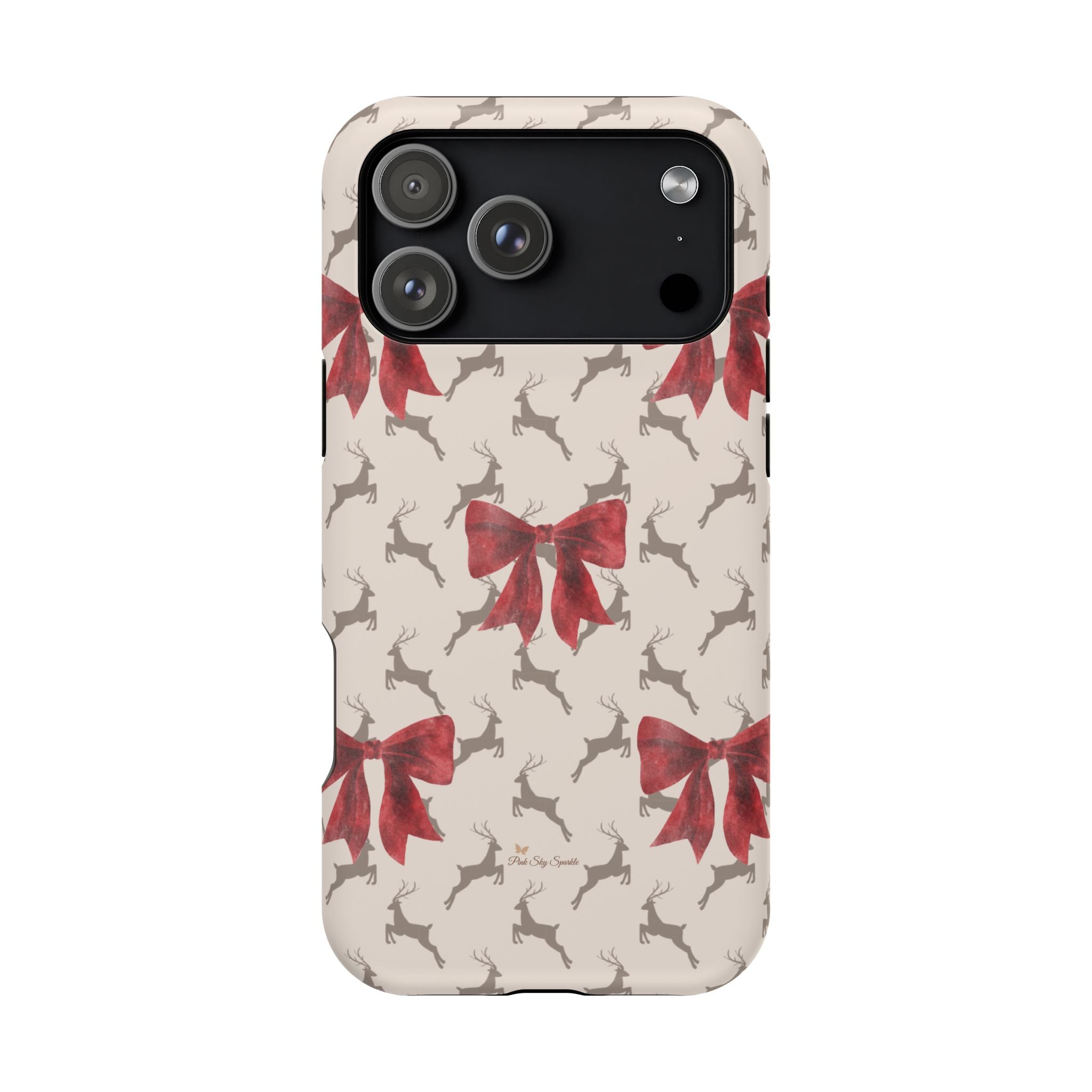 Reindeer Ribbons Magnetic iPhone Case – Festive Red Bow & Reindeer Design