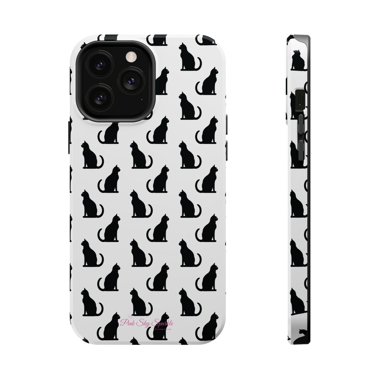 Coque magnétique robuste pour iPhone Motif chat noir