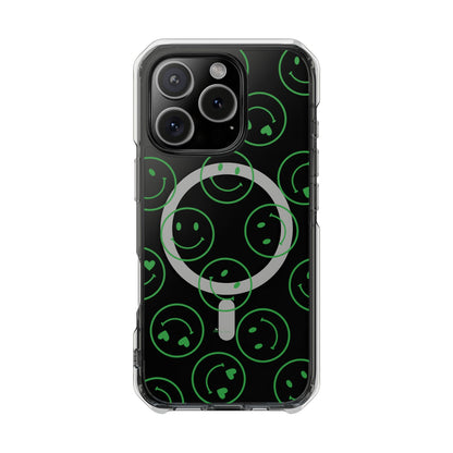 Green Smilies Magnetic Clear Impact iPhone Case