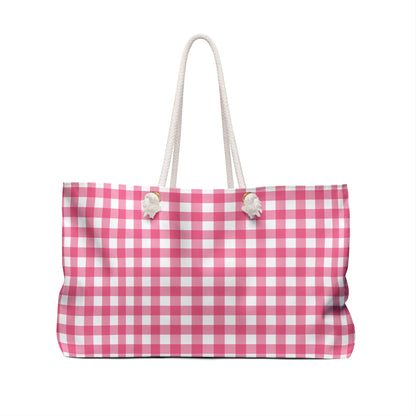 Pink Gingham Weekender Tote Bag