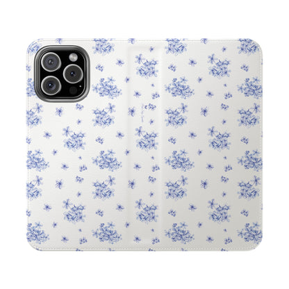 Blue Bloom Wallet Flip Case for iPhone