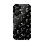 Phone case with Christmas-themed design on a black background