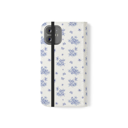 Blue Bloom Wallet Flip Case for iPhone