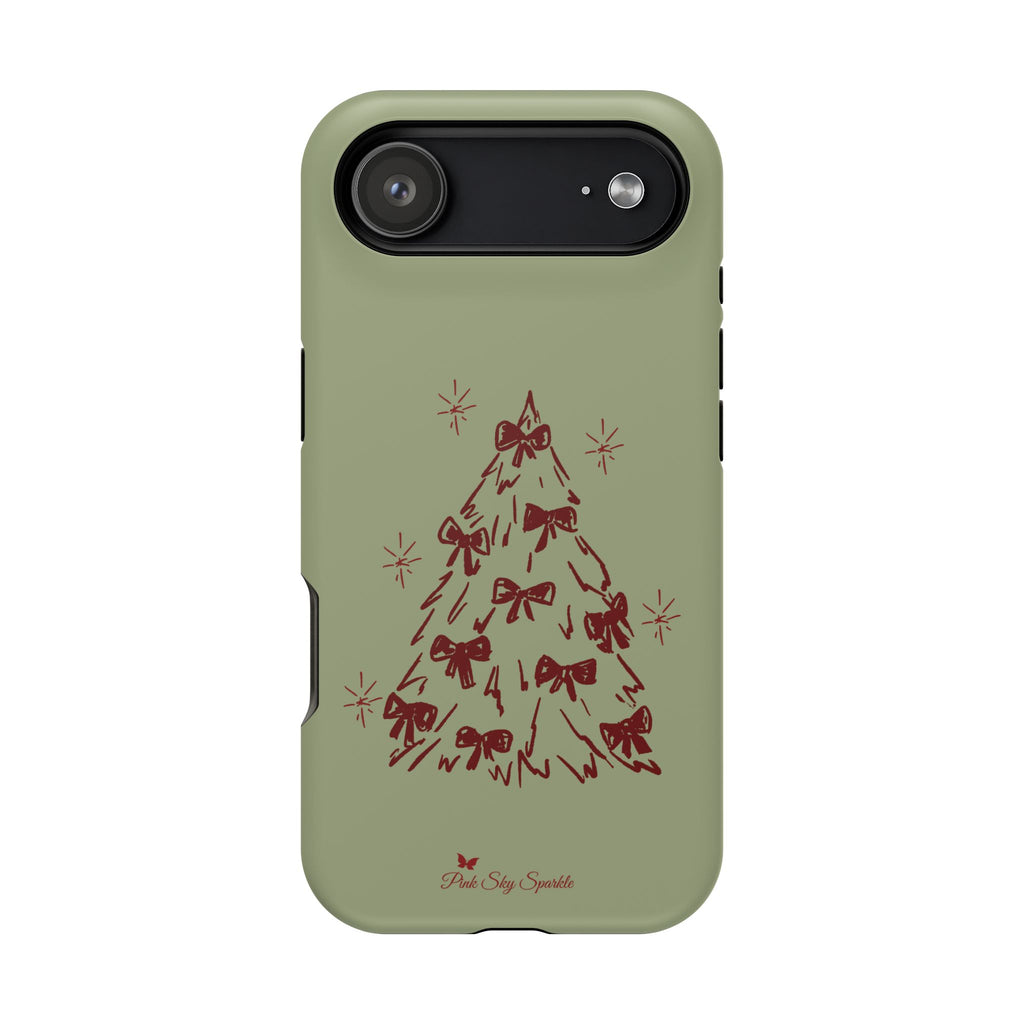 Winter Forest Magnetic iPhone Case – Green Plaid Snowflake Pattern