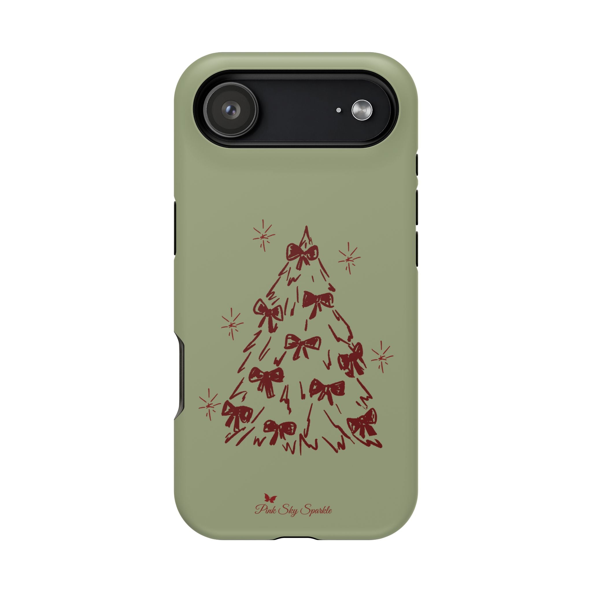 Holiday Bow Tree Magnetic iPhone Case – Sage Green Christmas Edition