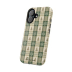 Winter Forest Magnetic iPhone Case – Green Plaid Snowflake Pattern