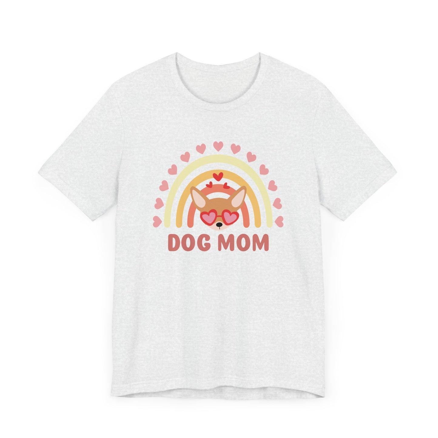 Camiseta con diseño de arco iris y corazones para mamá de perro