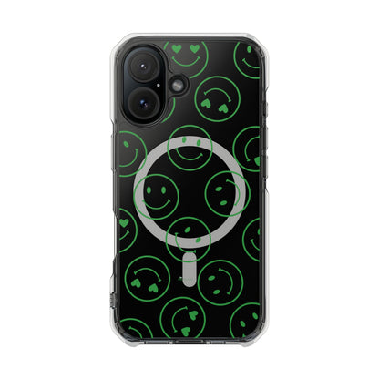 Green Smilies Magnetic Clear Impact iPhone Case