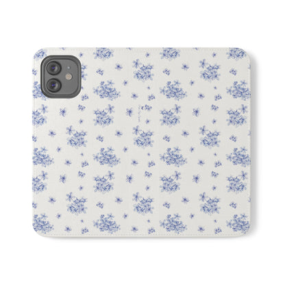 Blue Bloom Wallet Flip Case for iPhone