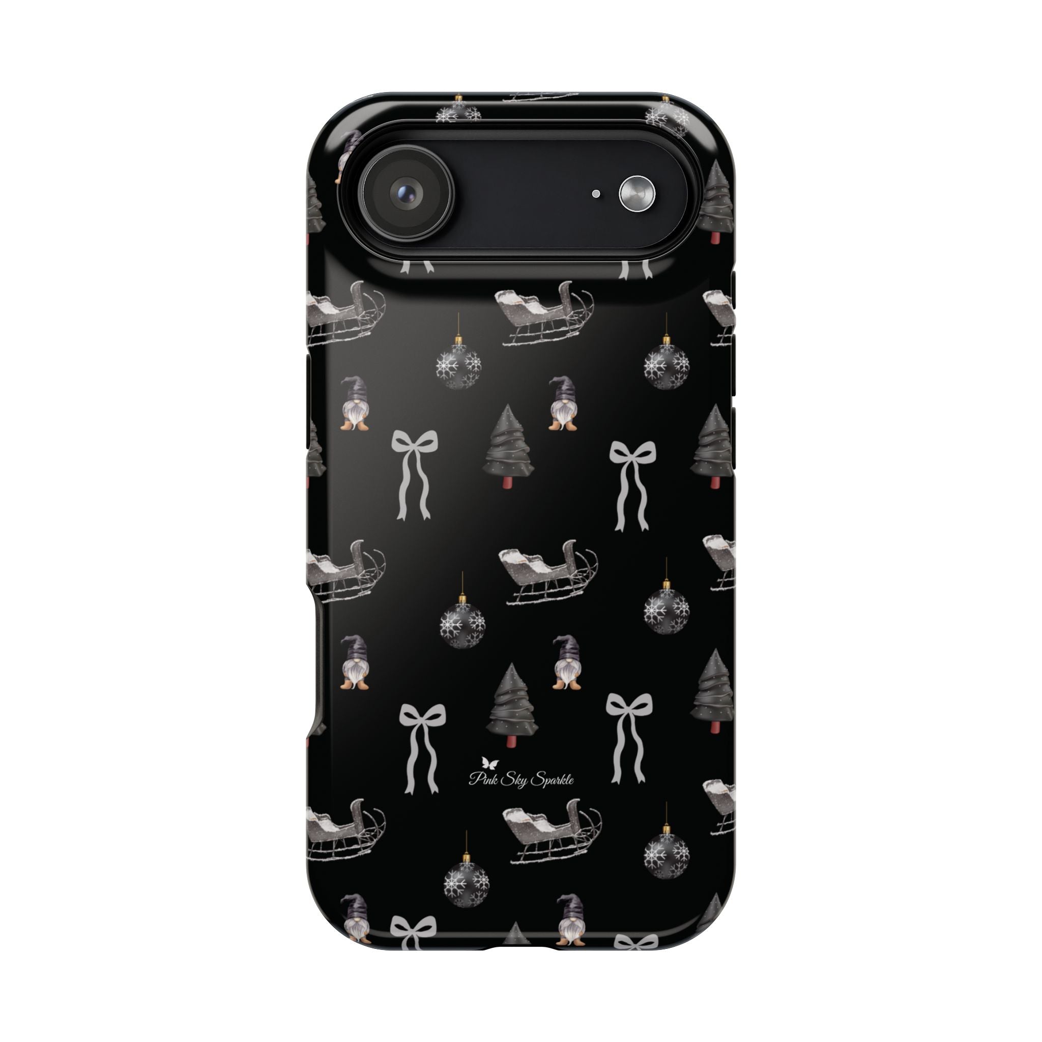 Sleigh in Grey Magnetic iPhone Case by Pink Sky Sparkle — chic monochrome Christmas style